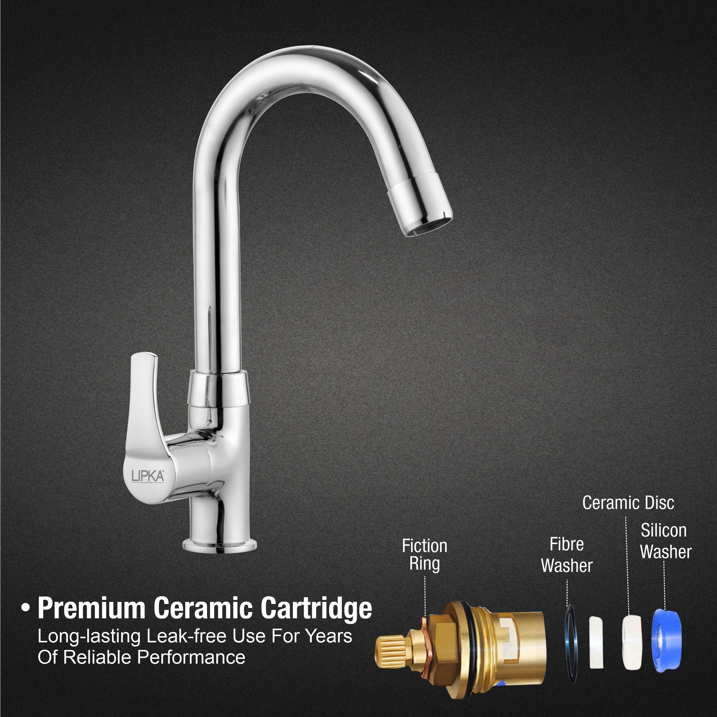 Coral  Swan Neck Brass Faucet with Round Swivel Spout (12 Inches) - LIPKA - Image 3