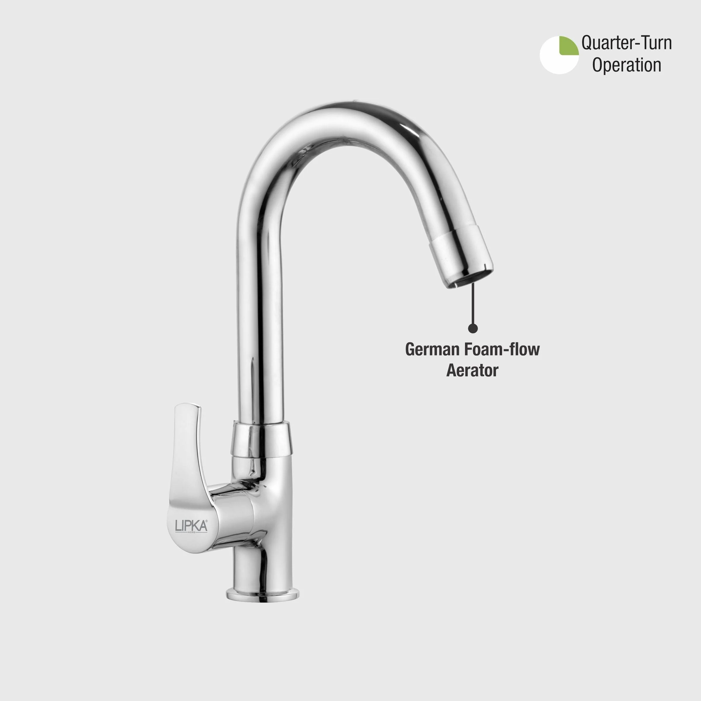 Coral  Swan Neck Brass Faucet with Round Swivel Spout (12 Inches) - LIPKA - Image 5