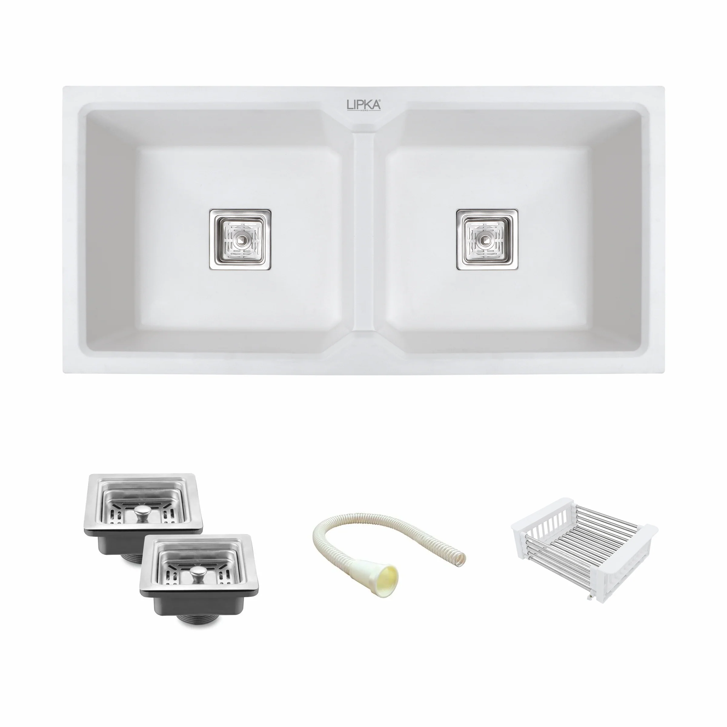 Crystal White Quartz Double Bowl Kitchen Sink (37 x 18 x 9 Inches) - LIPKA - Image 2