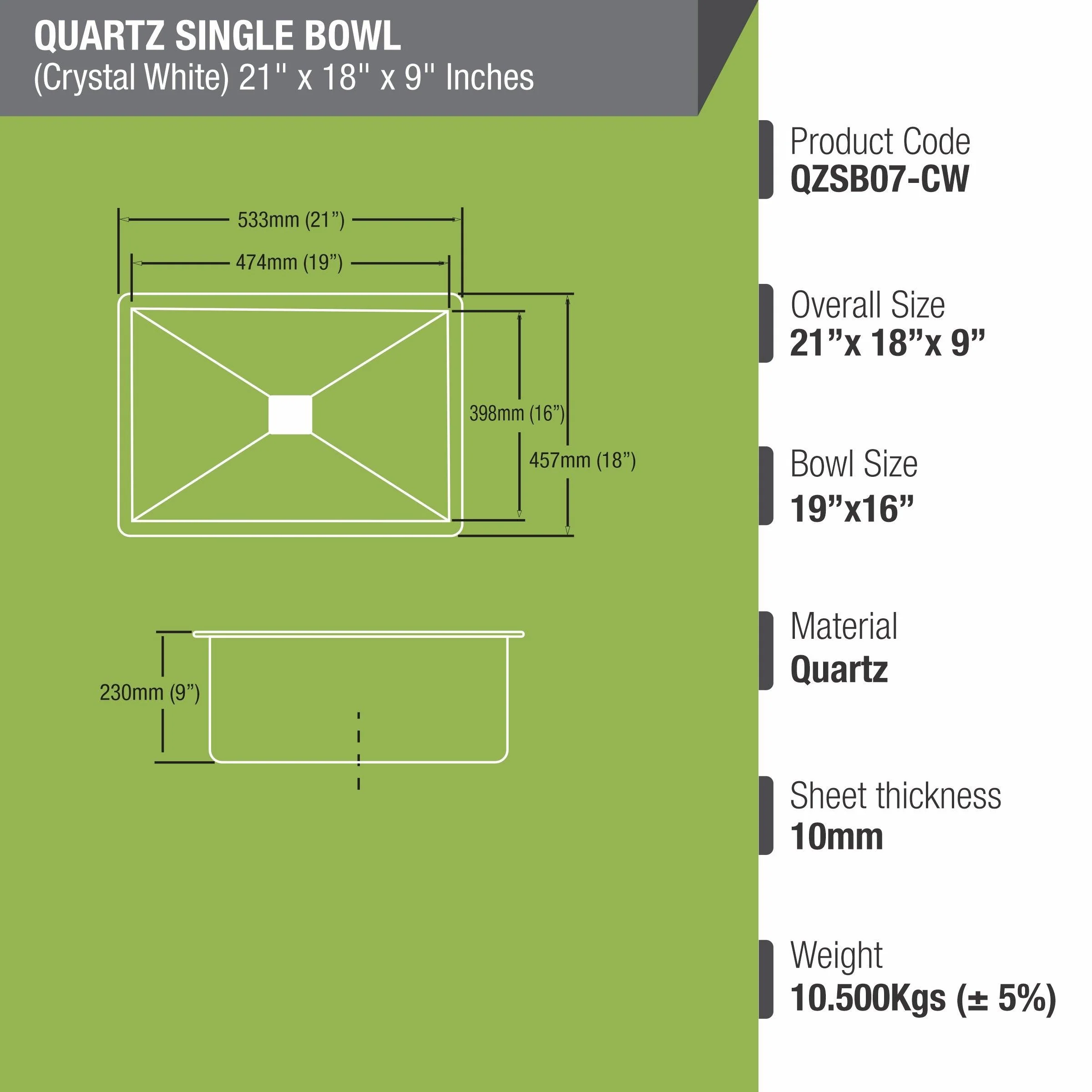 Crystal White Quartz Single Bowl Kitchen Sink (21 x 18 x 9 Inches) - LIPKA - Image 3