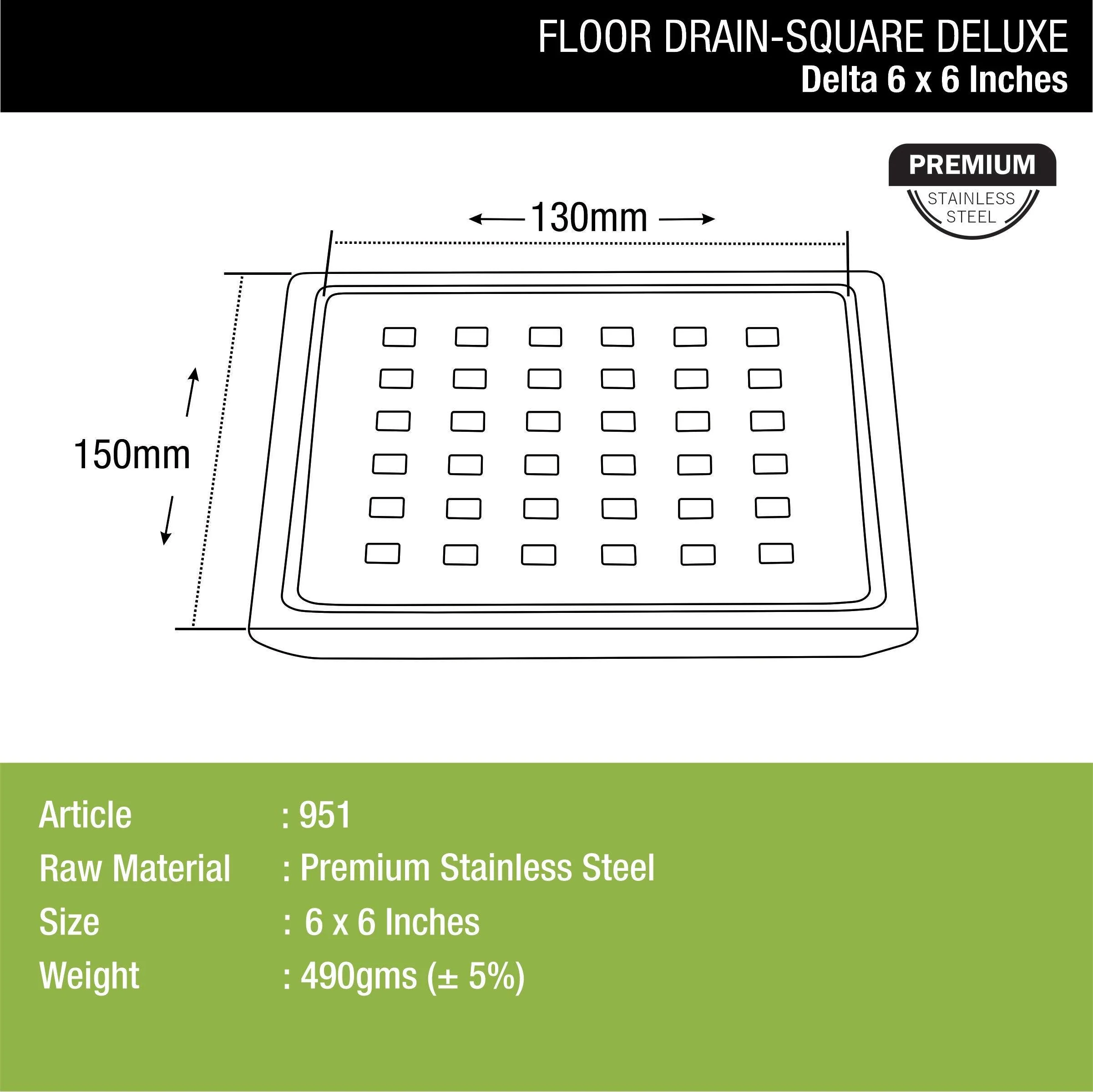Delta Deluxe Square Floor Drain (6 x 6 Inches) - LIPKA - Image 2