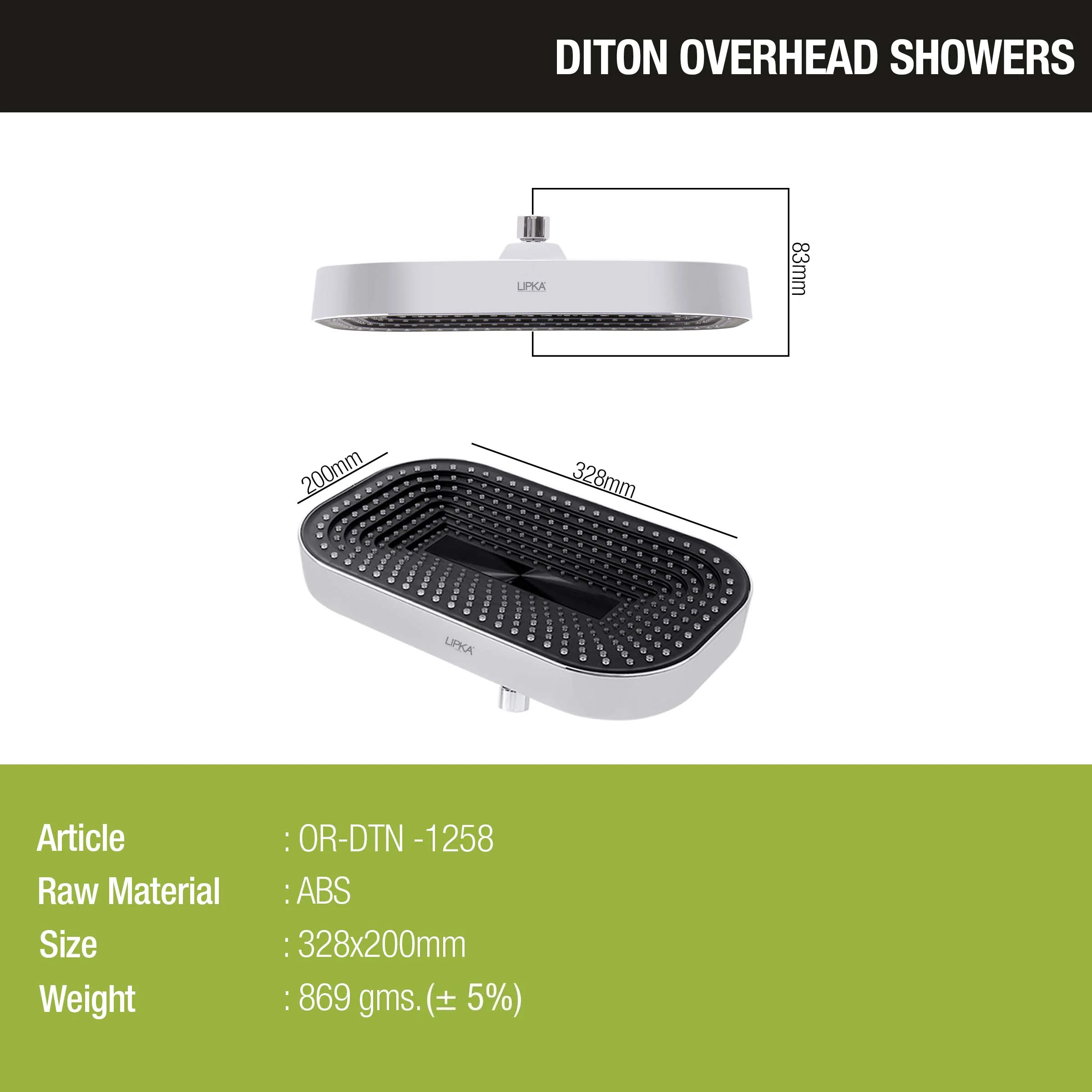 Diton Overhead Shower (13 x 8 Inches) - LIPKA - Image 2