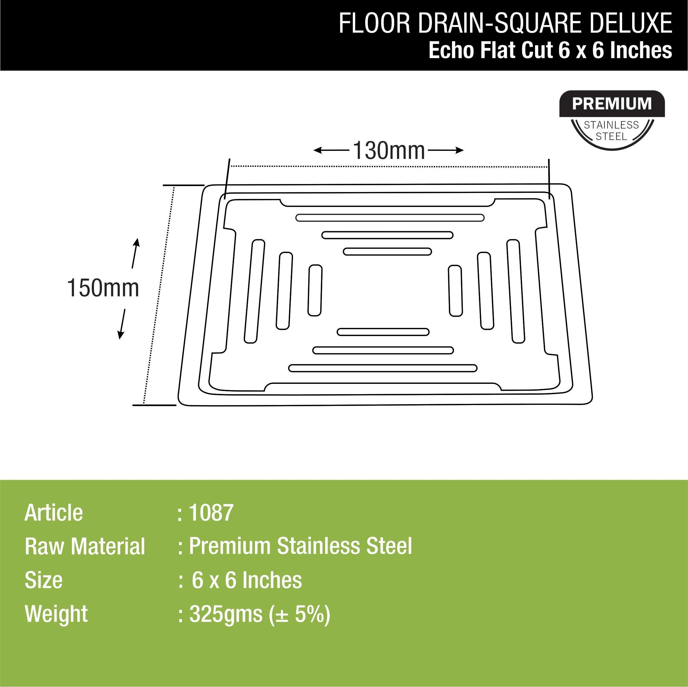 Echo Deluxe Square Flat Cut Floor Drain (6 x 6 Inches) - LIPKA - Image 2