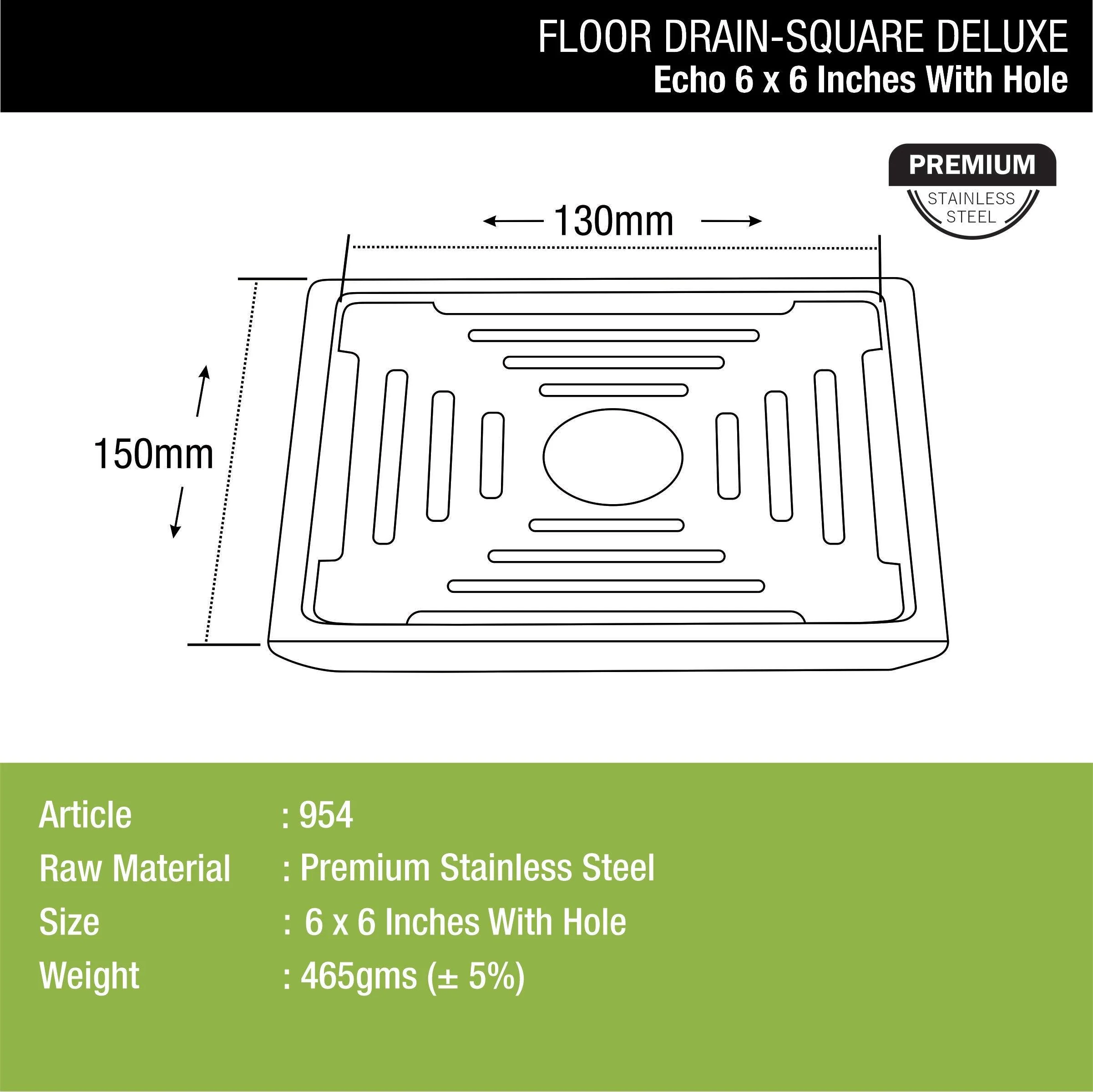 Echo Deluxe Square Floor Drain (6 x 6 Inches) with Hole - LIPKA - Image 2
