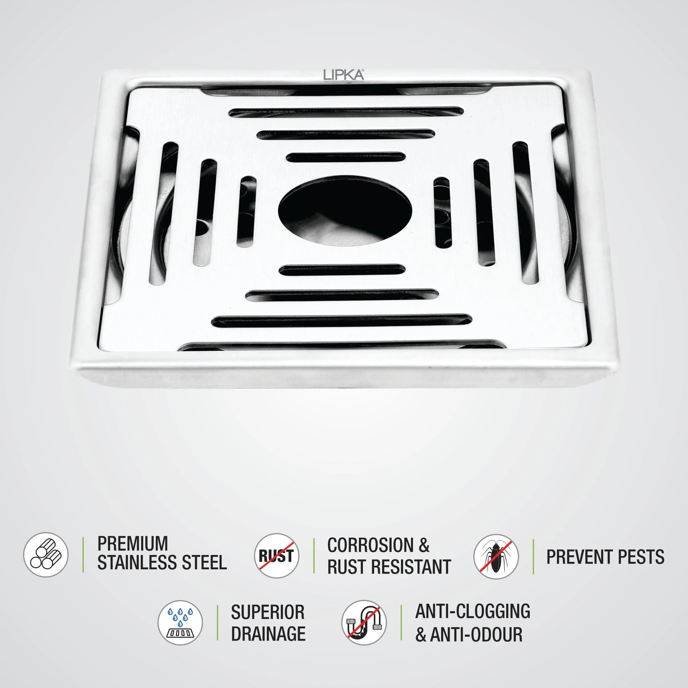 Echo Deluxe Square Floor Drain (6 x 6 Inches) with Hole - LIPKA - Image 3