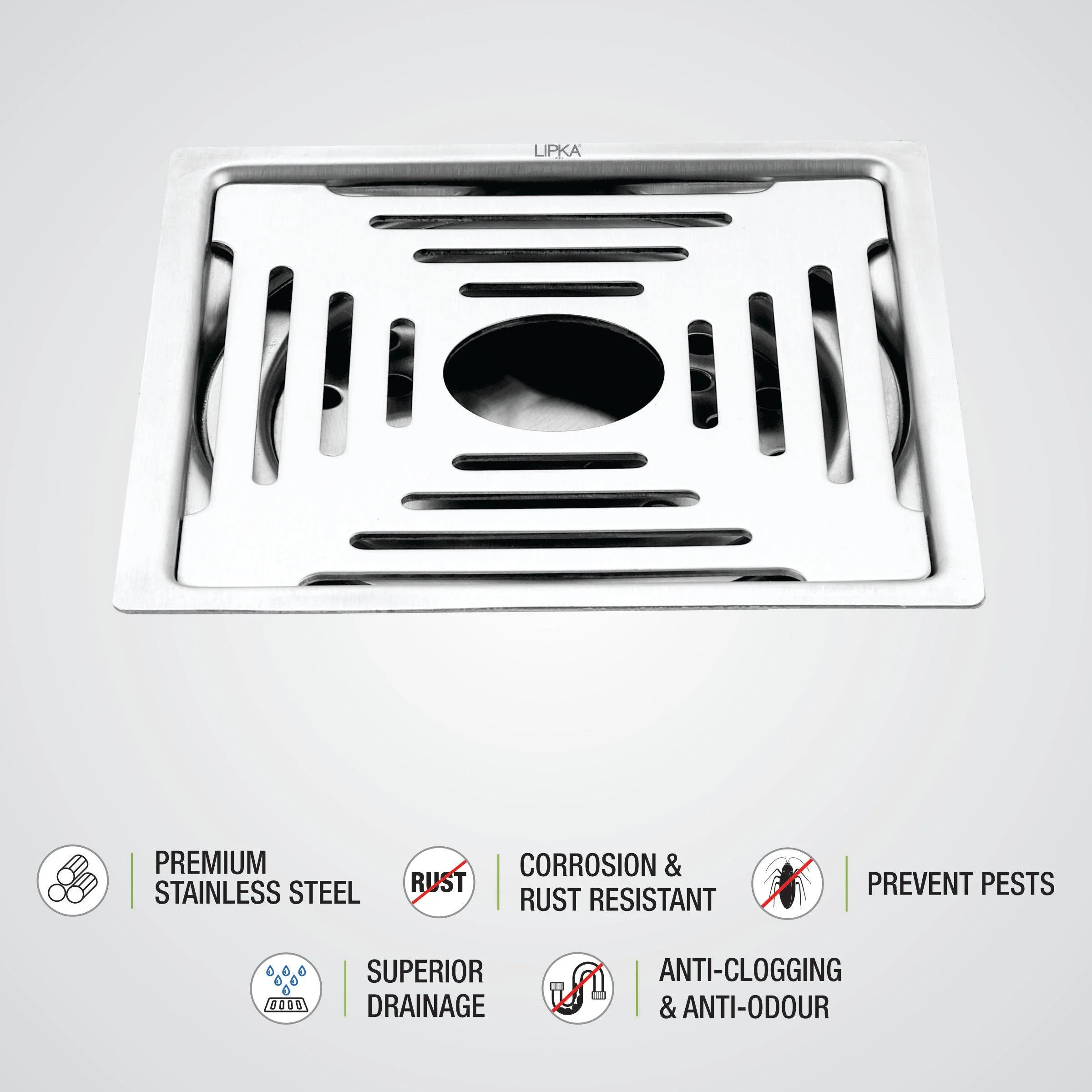Echo Square Deluxe Flat Cut Floor Drain (5 x 5 Inches) with Hole- LIPKA - Image 4