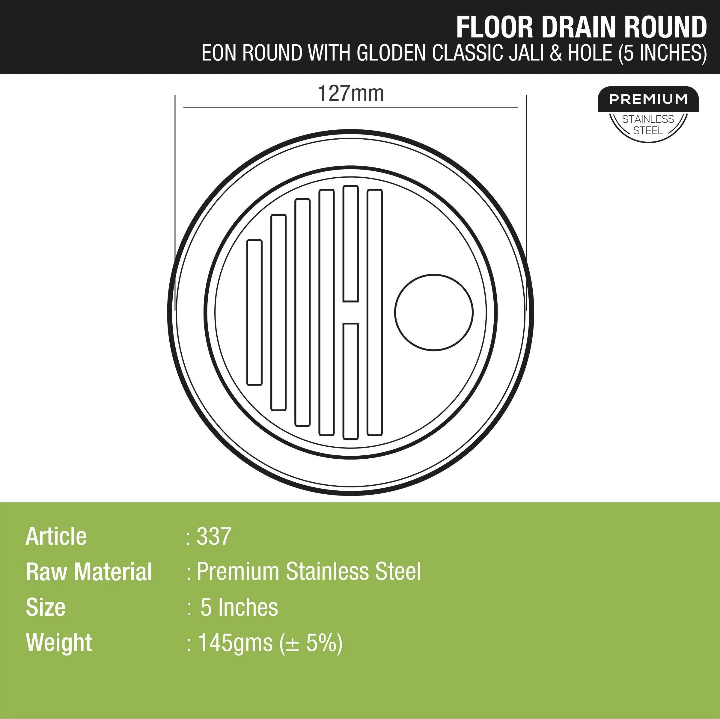 Eon Round Floor Drain with Golden Classic Jali & Hole (5 inches) - LIPKA - Image 2