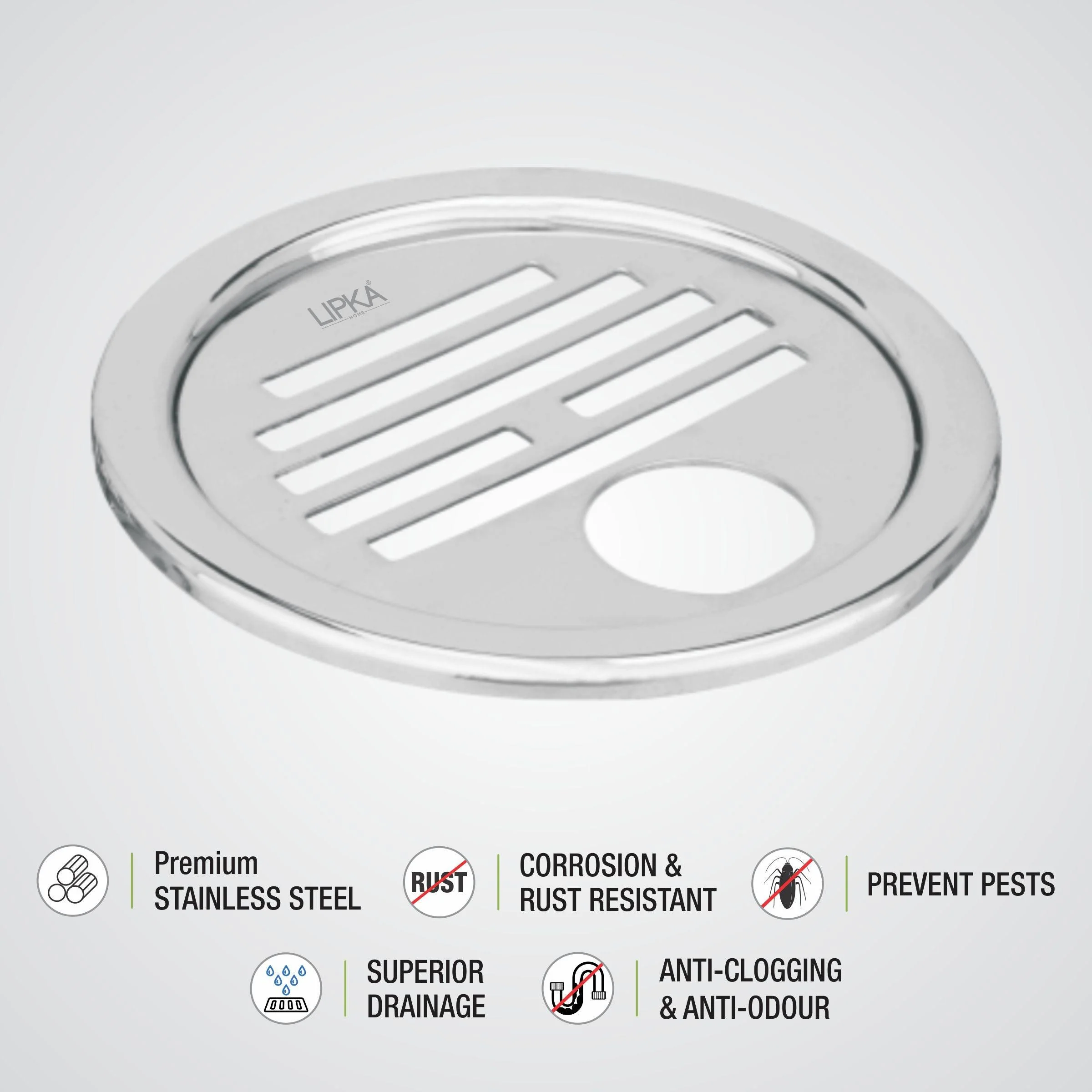 Eon Round Floor Drain with Golden Classic Jali & Hole (5 inches) - LIPKA - Image 3