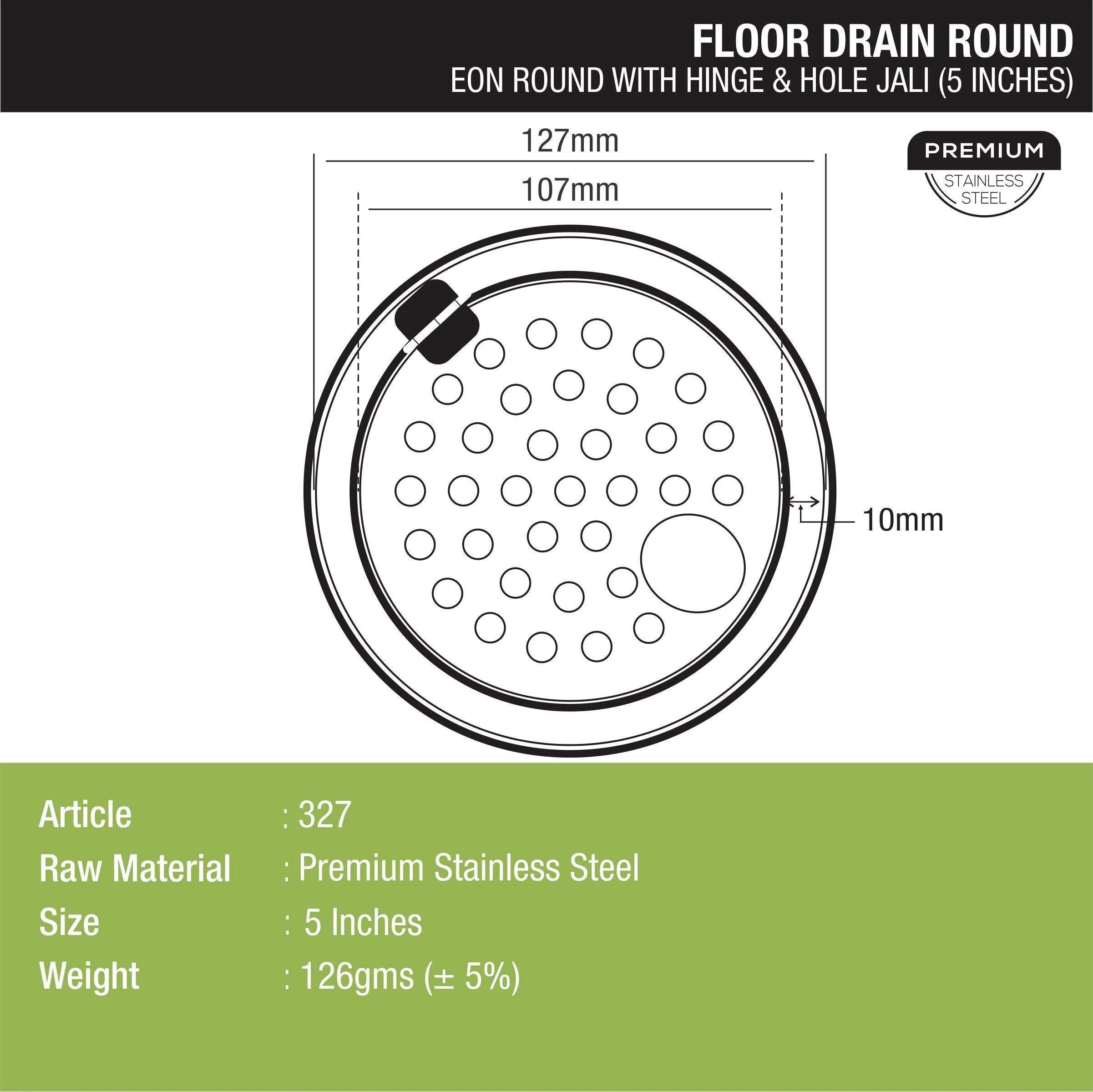 Eon Round Floor Drain with Hinge & Hole (5 inches) - LIPKA - Image 2