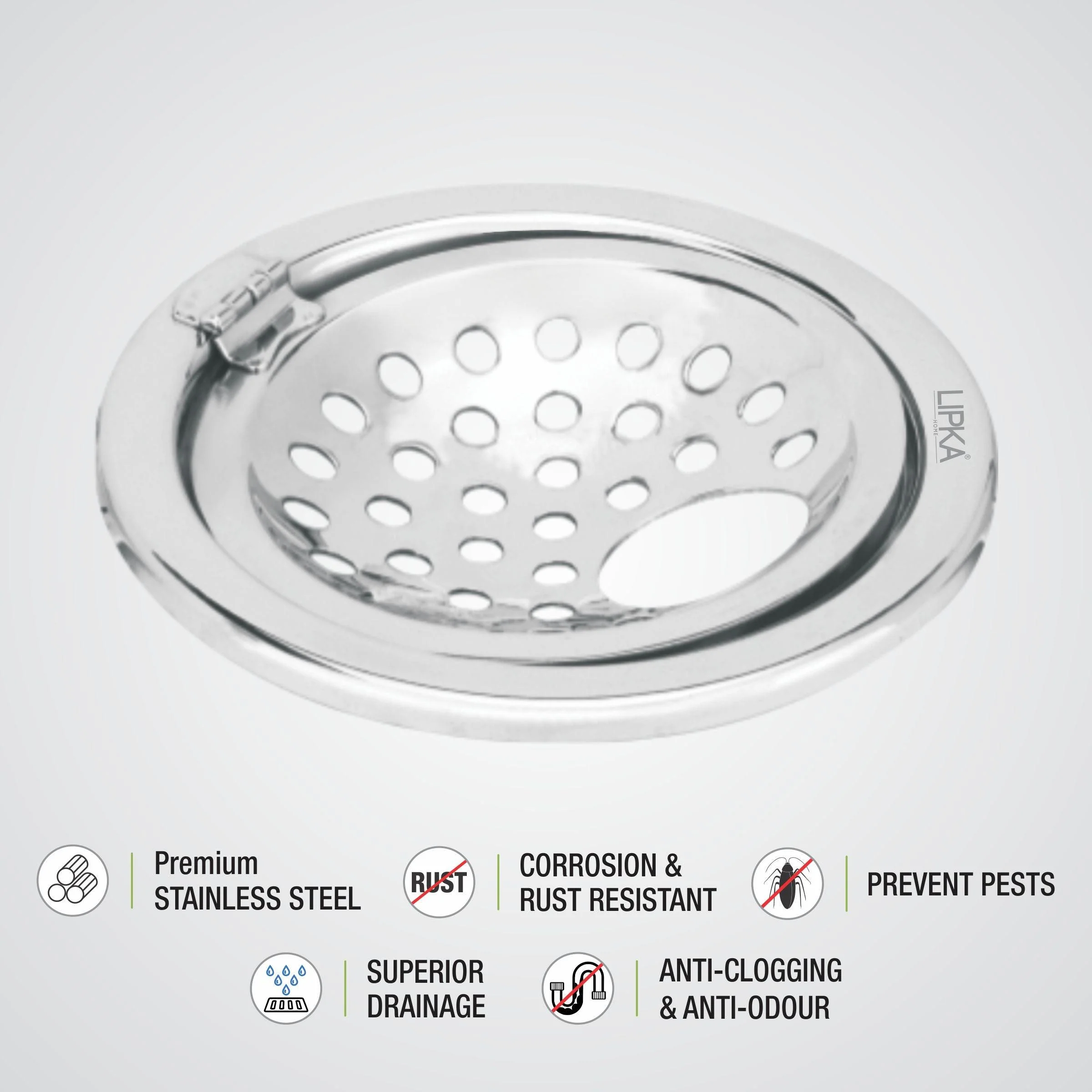 Eon Round Floor Drain with Hinge & Hole (5 inches) - LIPKA - Image 3