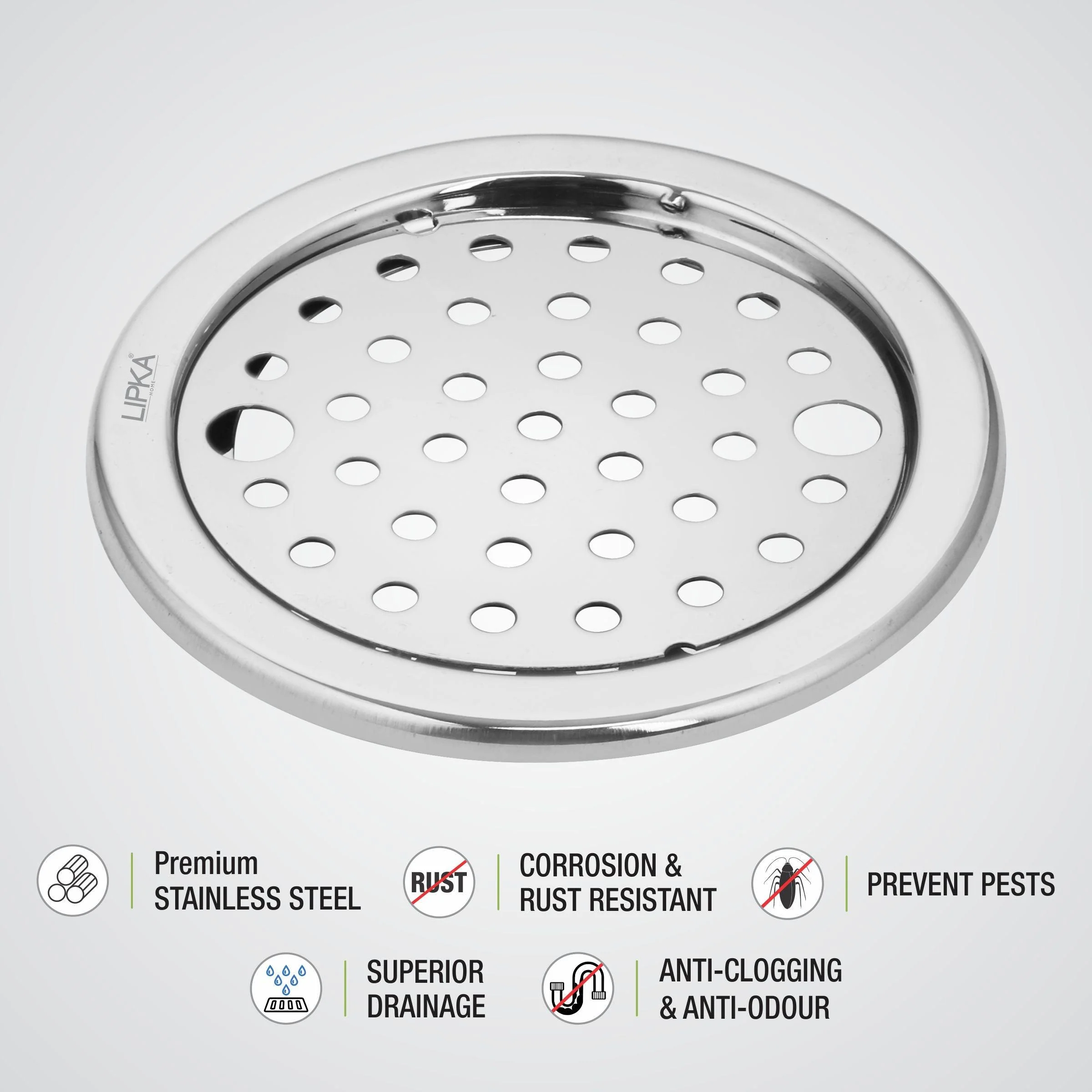 Eon Round Floor Drain with Plain Jali & Lock (5 inches) - LIPKA - Image 3