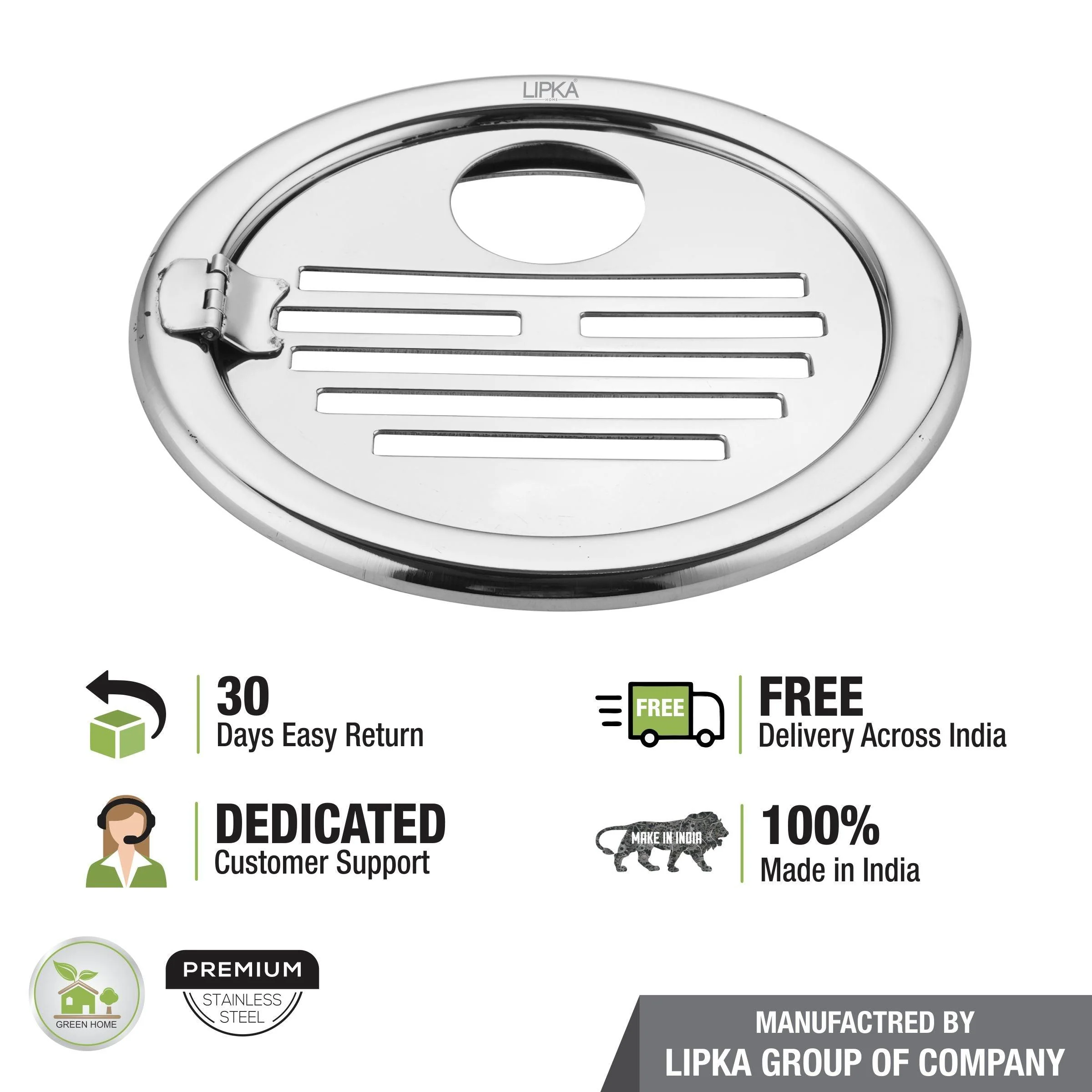 Eon Round Floor Drain with Golden Classic Jali, Hinge & Hole (5 inches) - LIPKA - Image 4