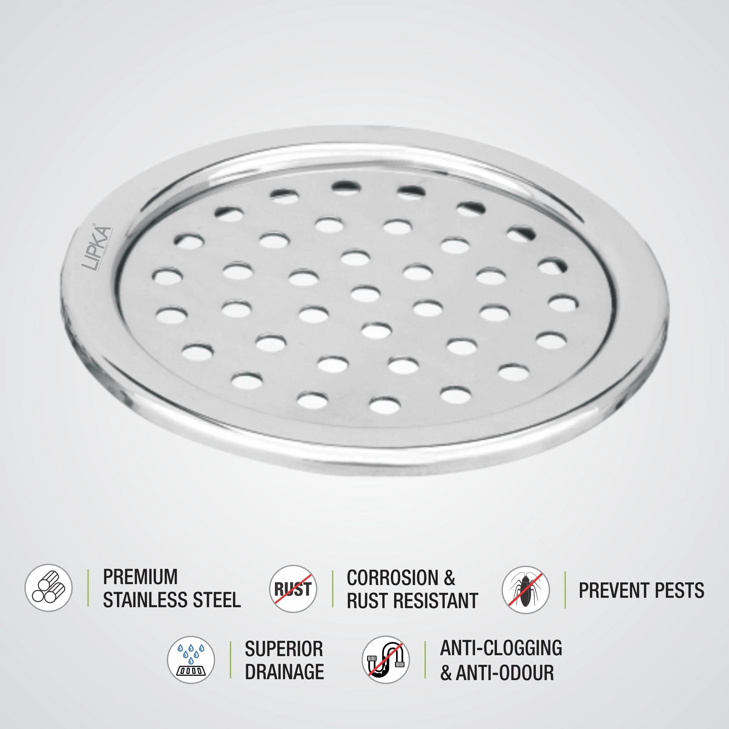 Eon Round Floor Drain with Plain Jali (5 inches) - LIPKA - Image 3