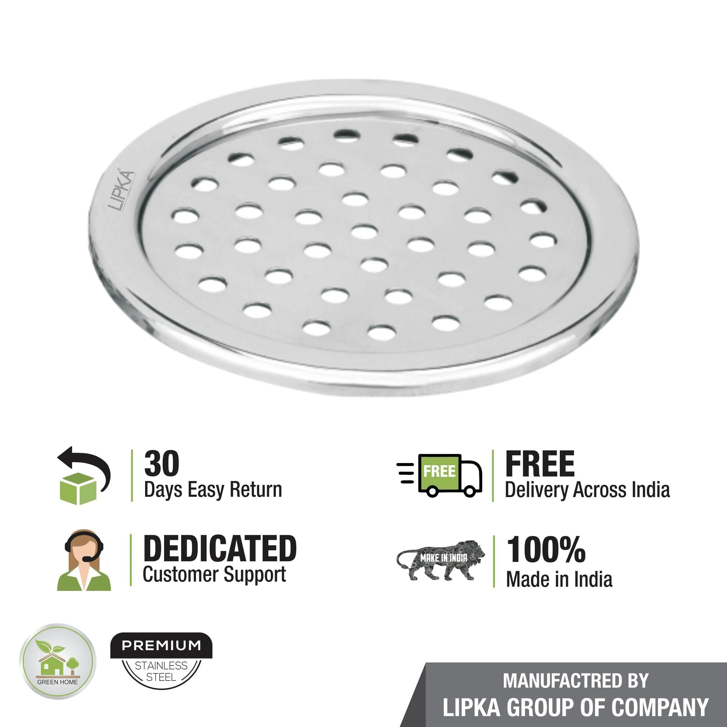Eon Round Floor Drain with Plain Jali (5 inches) - LIPKA - Image 4