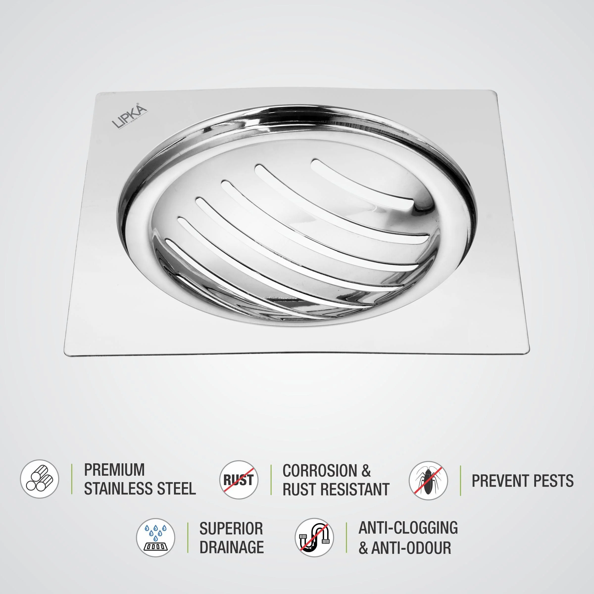 Eon Square Flat Cut Floor Drain with Classic Jali (5 x 5 Inches) - LIPKA - Image 3
