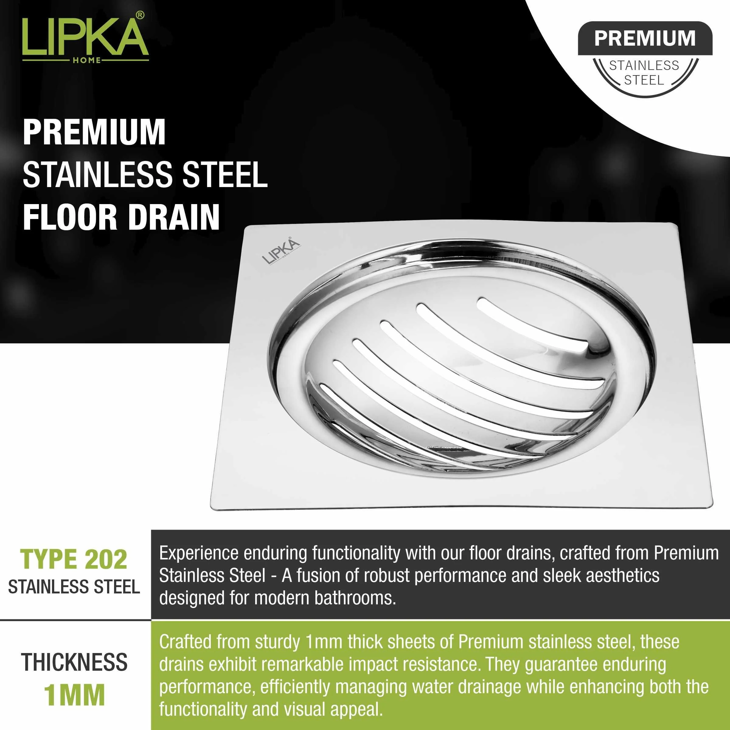 Eon Square Flat Cut Floor Drain with Classic Jali (5 x 5 Inches) - LIPKA - Image 4