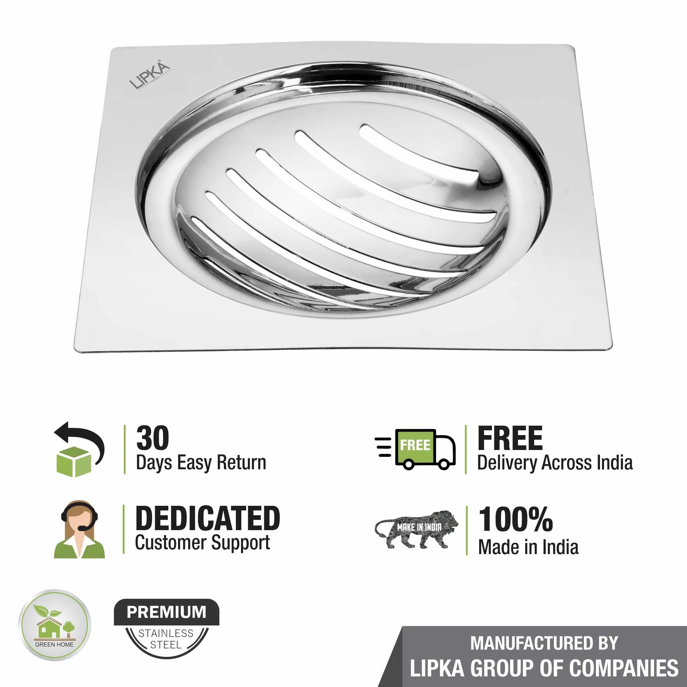 Eon Square Flat Cut Floor Drain with Classic Jali (5 x 5 Inches) - LIPKA - Image 5