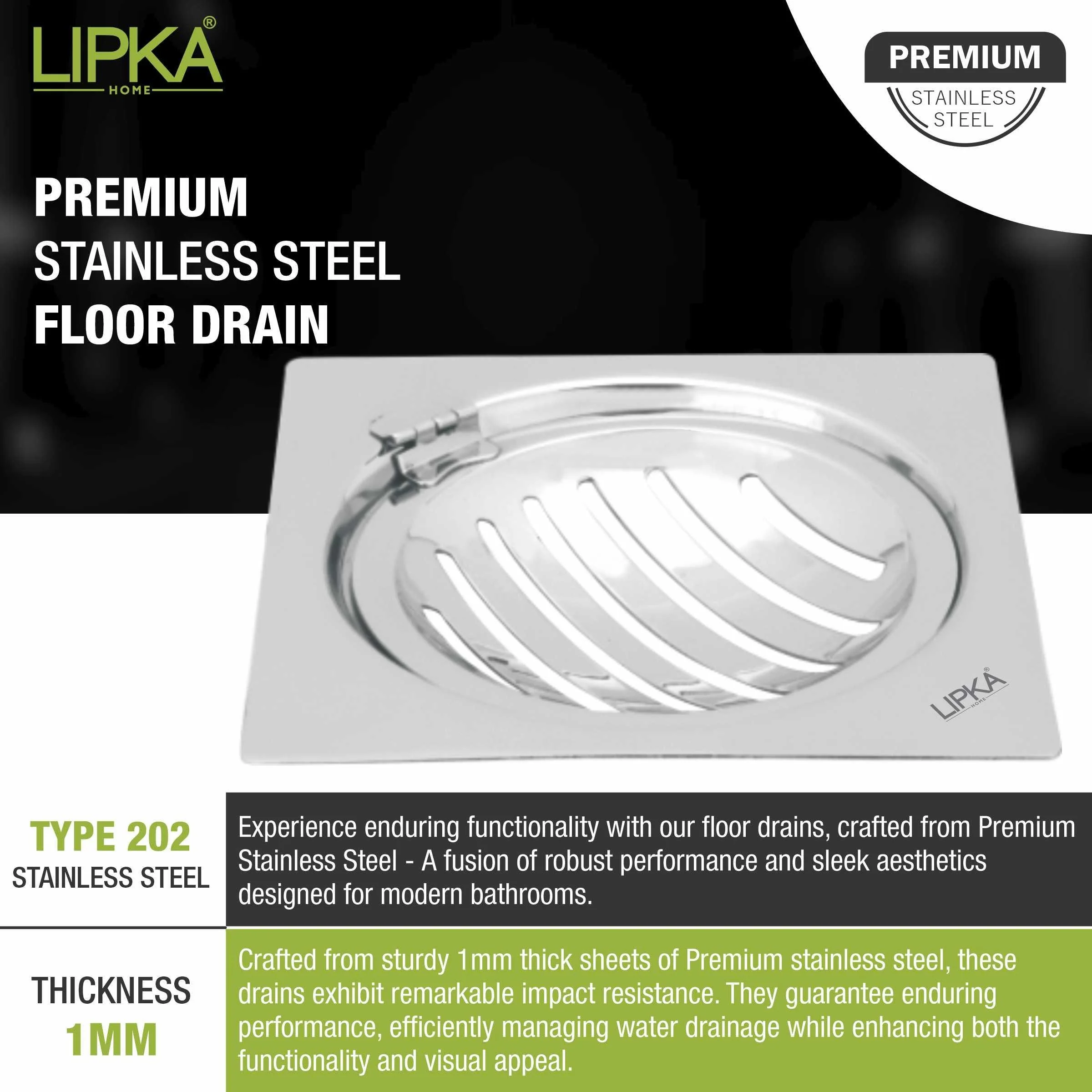 Eon Square Flat Cut Floor Drain with Classic Jali and Hinge  (6 x 6 Inches) - LIPKA - Image 5