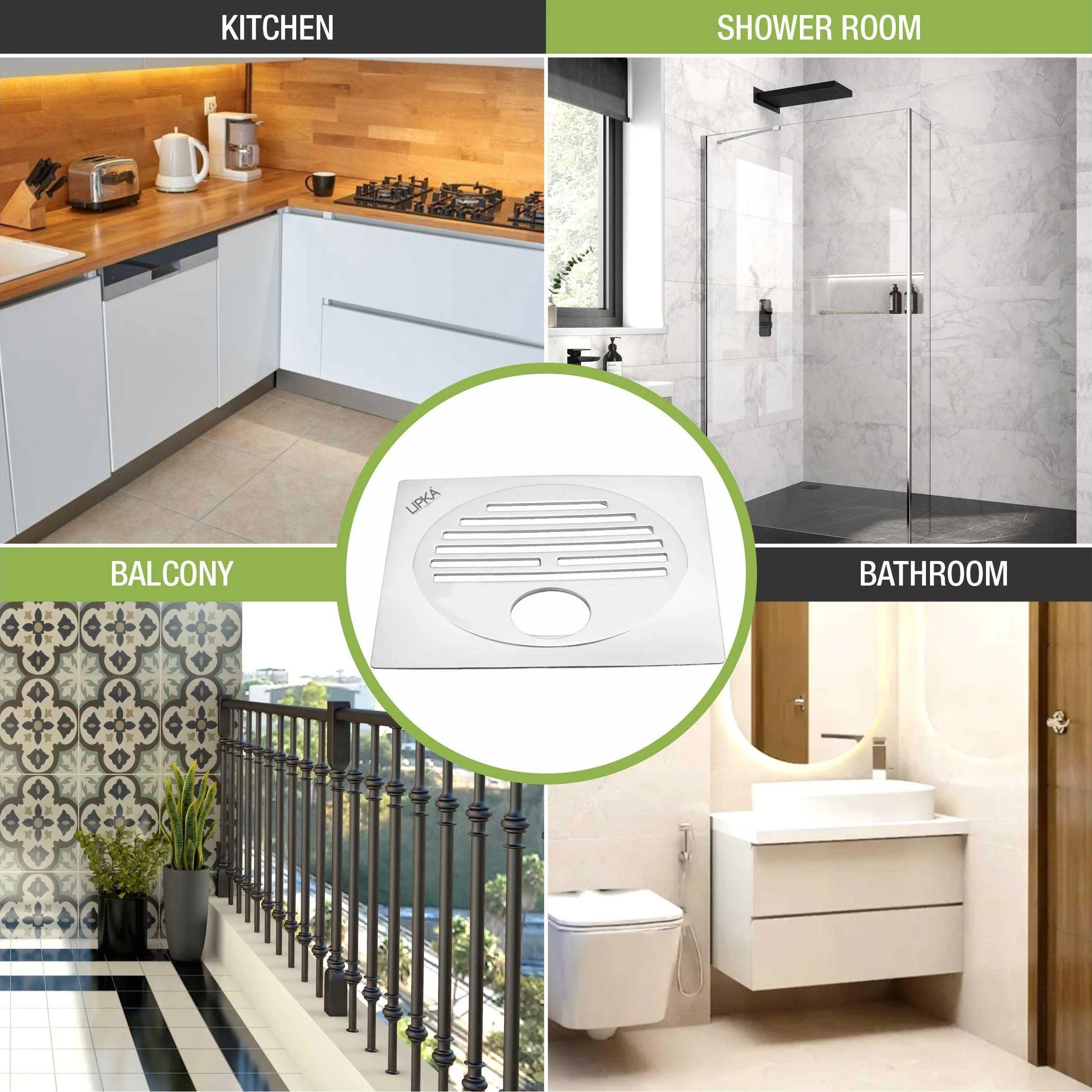 Eon Square Flat Cut Floor Drain with Golden Classic Jali and Hole (5 x 5 Inches) - LIPKA - Image 6