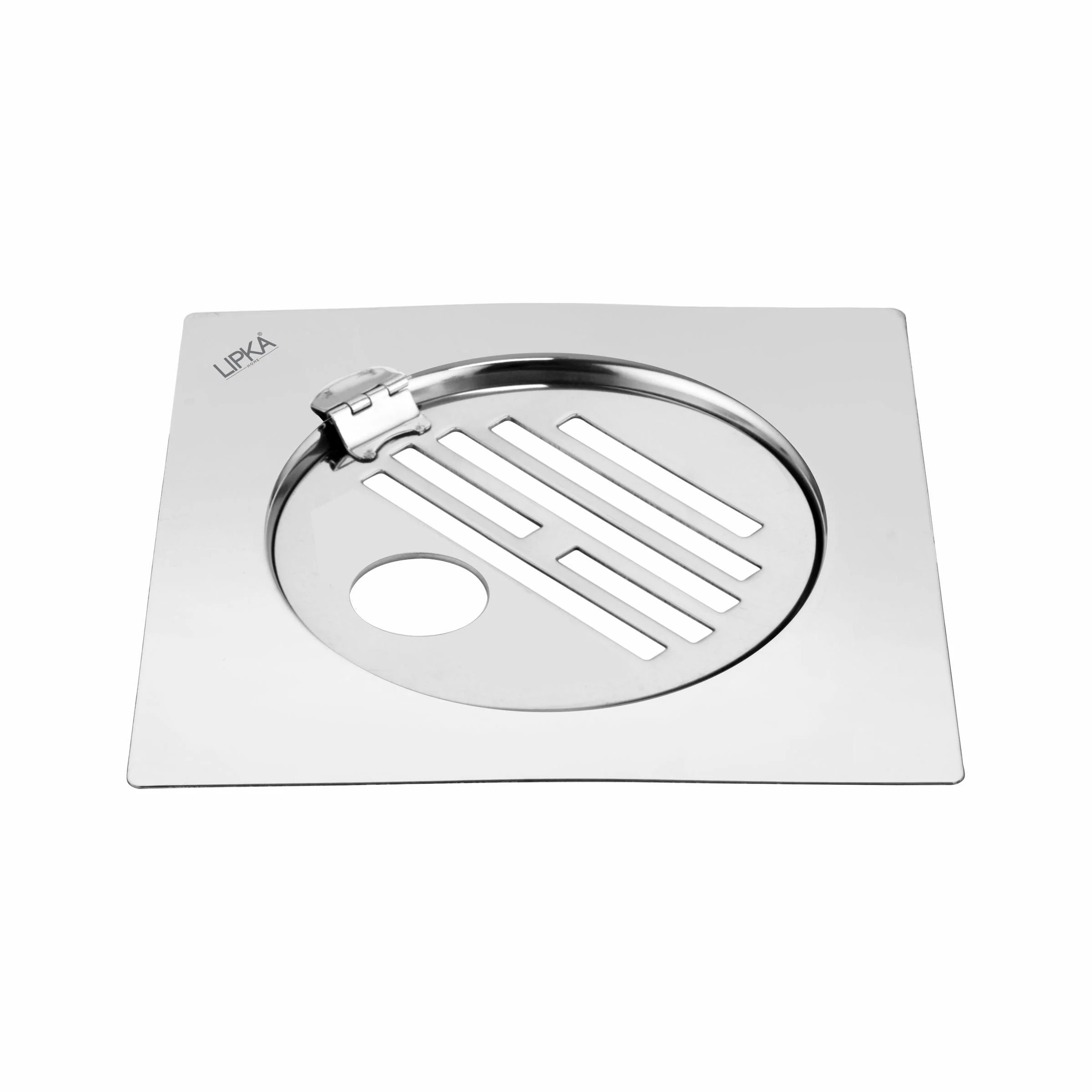 Eon Square Flat Cut Floor Drain with Golden Classic Jali, Hinge and Hole (6 x 6 Inches) - LIPKA