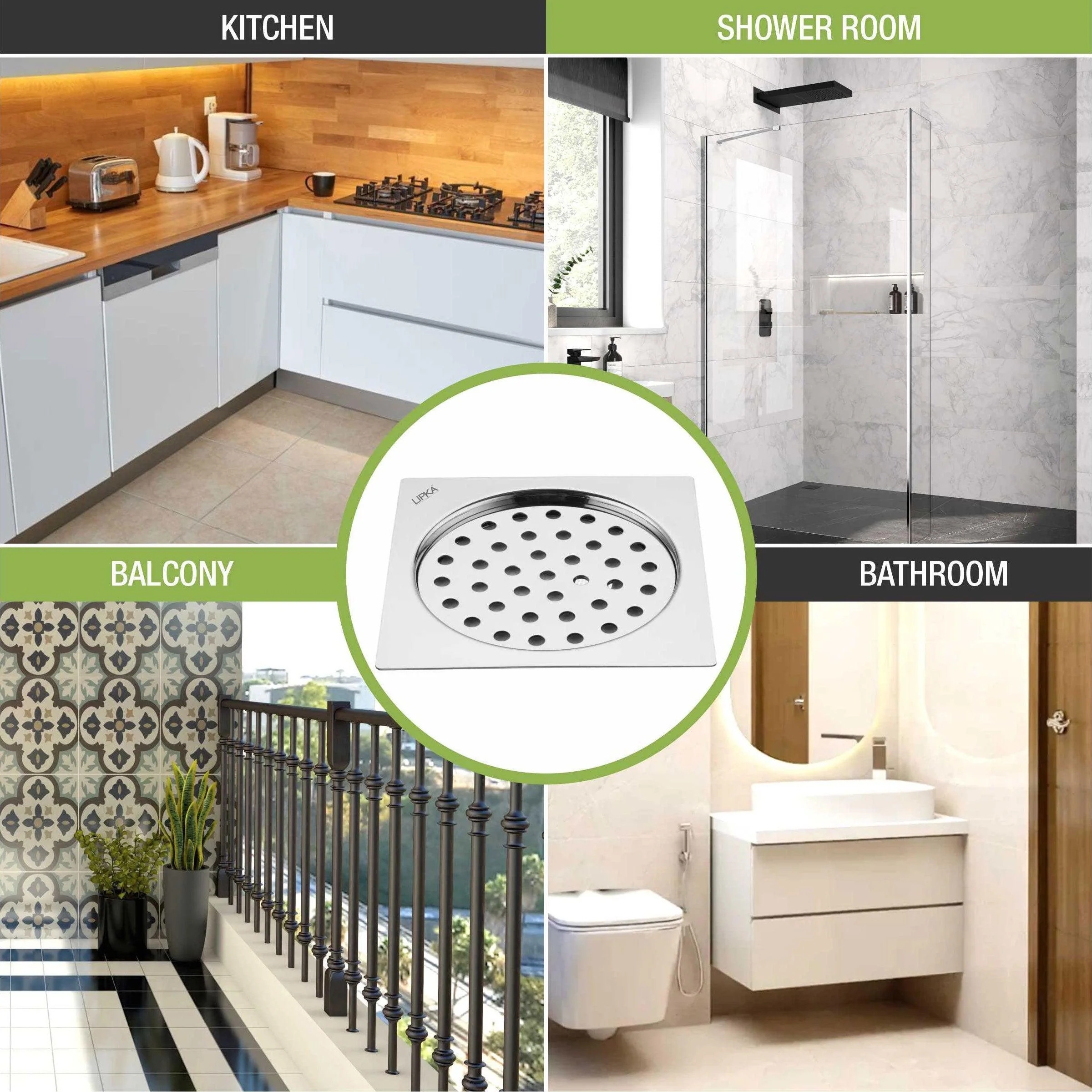 Eon Square Flat Cut  Floor Drain with Plain Jali (5 x 5 Inches) - LIPKA - Image 6