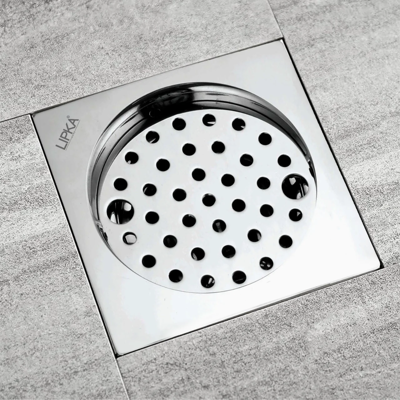 Eon Square Flat Cut Floor Drain with Plain Jali, Lock and Hole (5 x 5 Inches) - LIPKA - Image 2