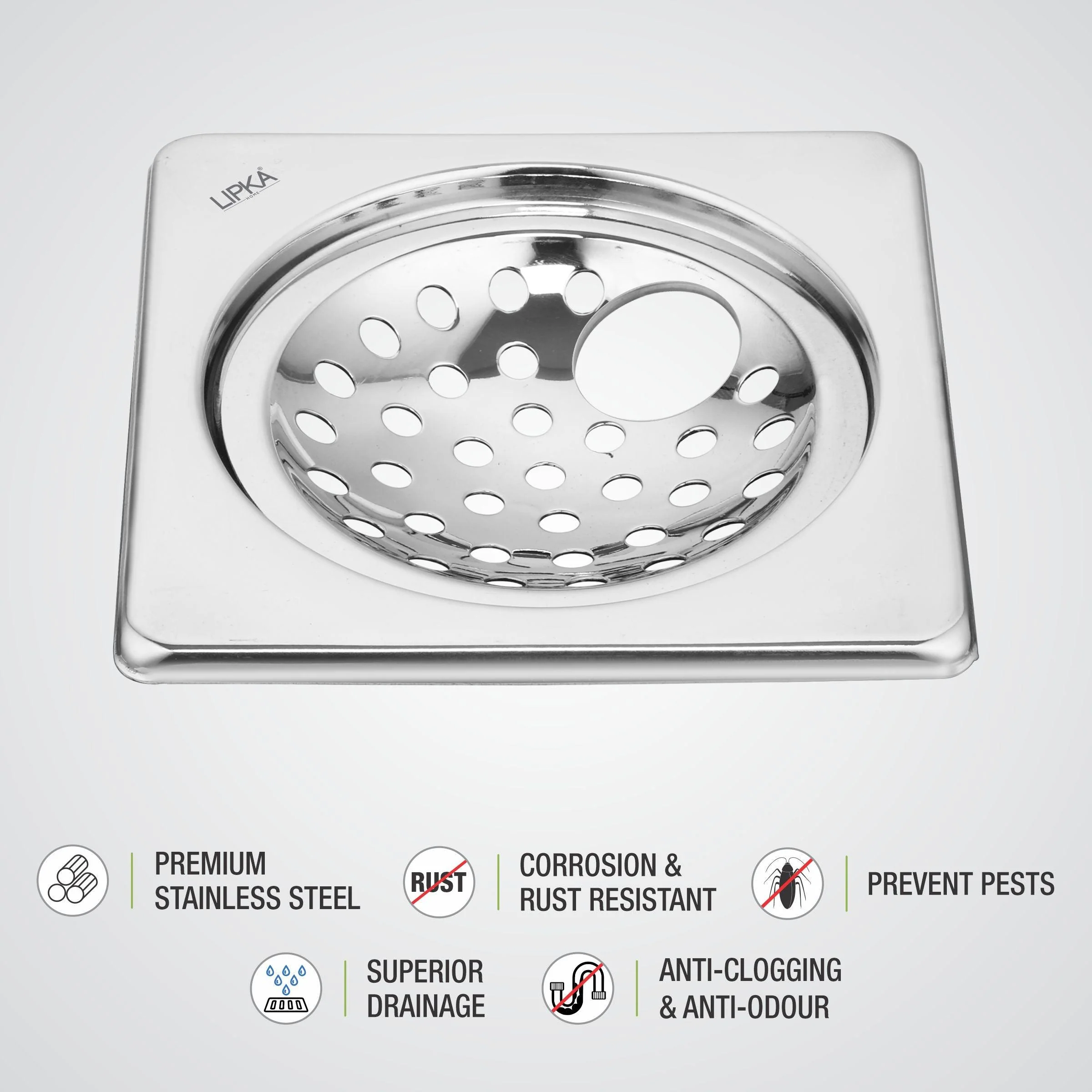 EON Square Floor Drain (5 x 5 Inches) with Hole - LIPKA - Image 3
