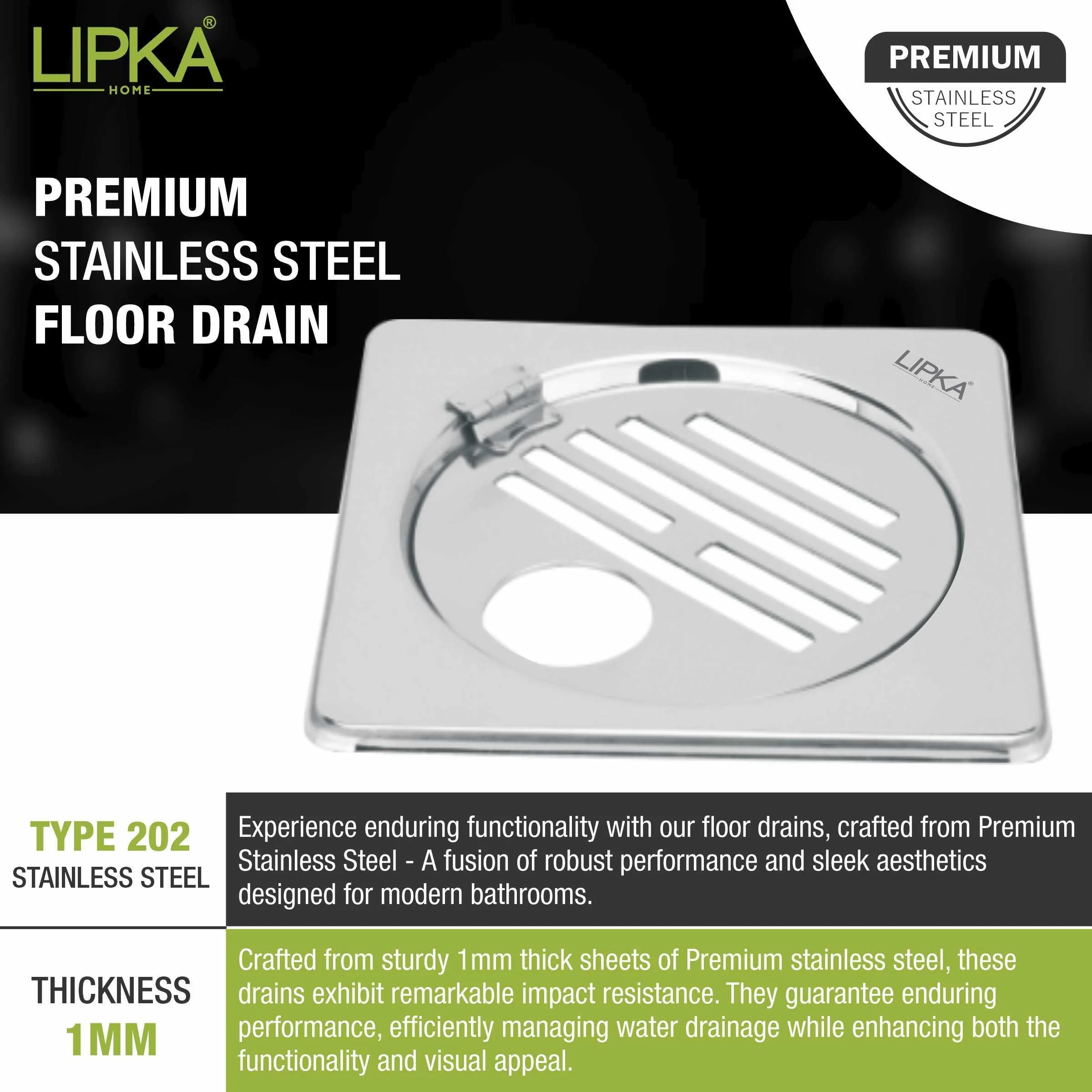 Eon Square Floor Drain with Golden Classic Jali, Hinge and Hole (5 x 5 Inches) - LIPKA - Image 4