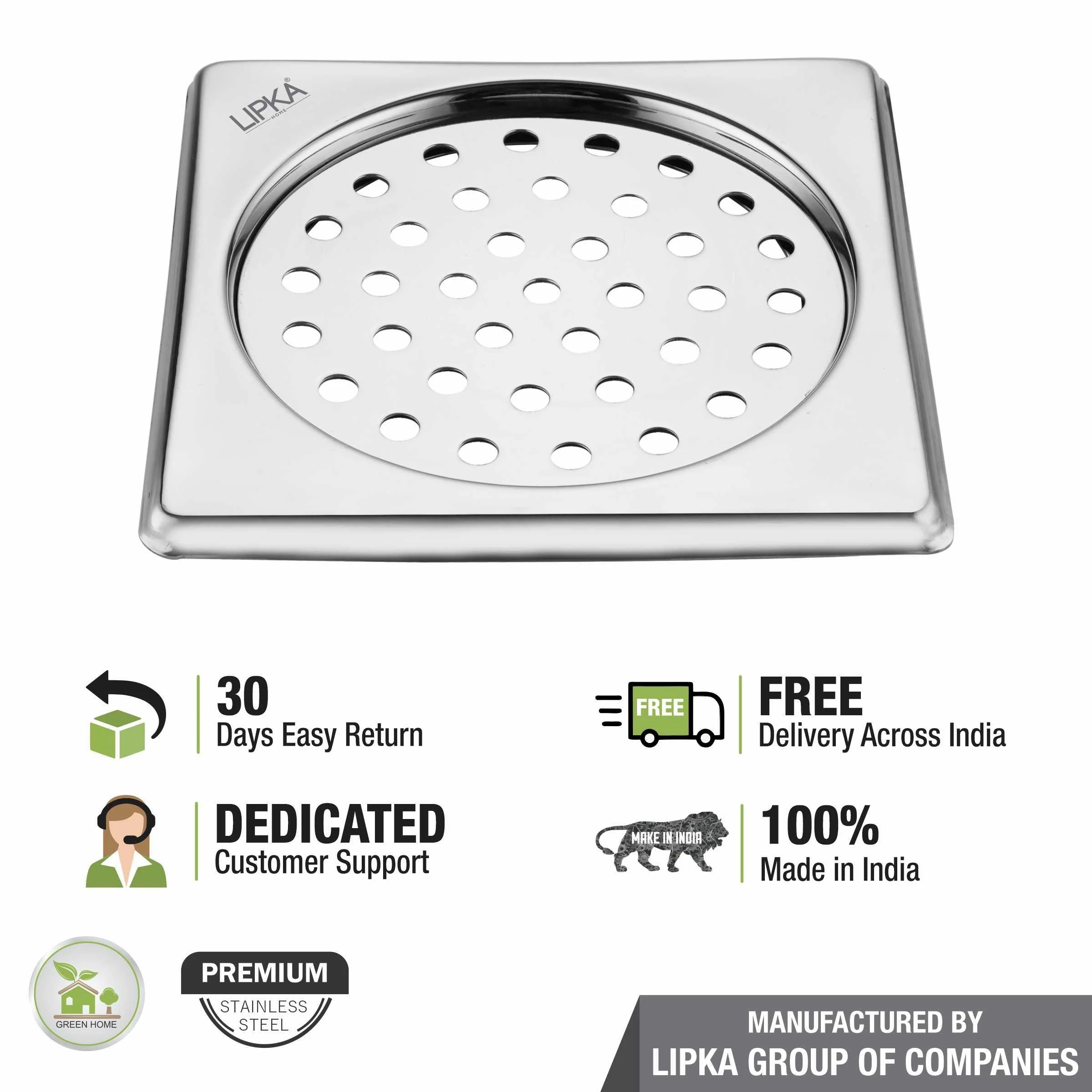 Eon Square Floor Drain with Plain Jali (6 x 6 Inches) - LIPKA - Image 5