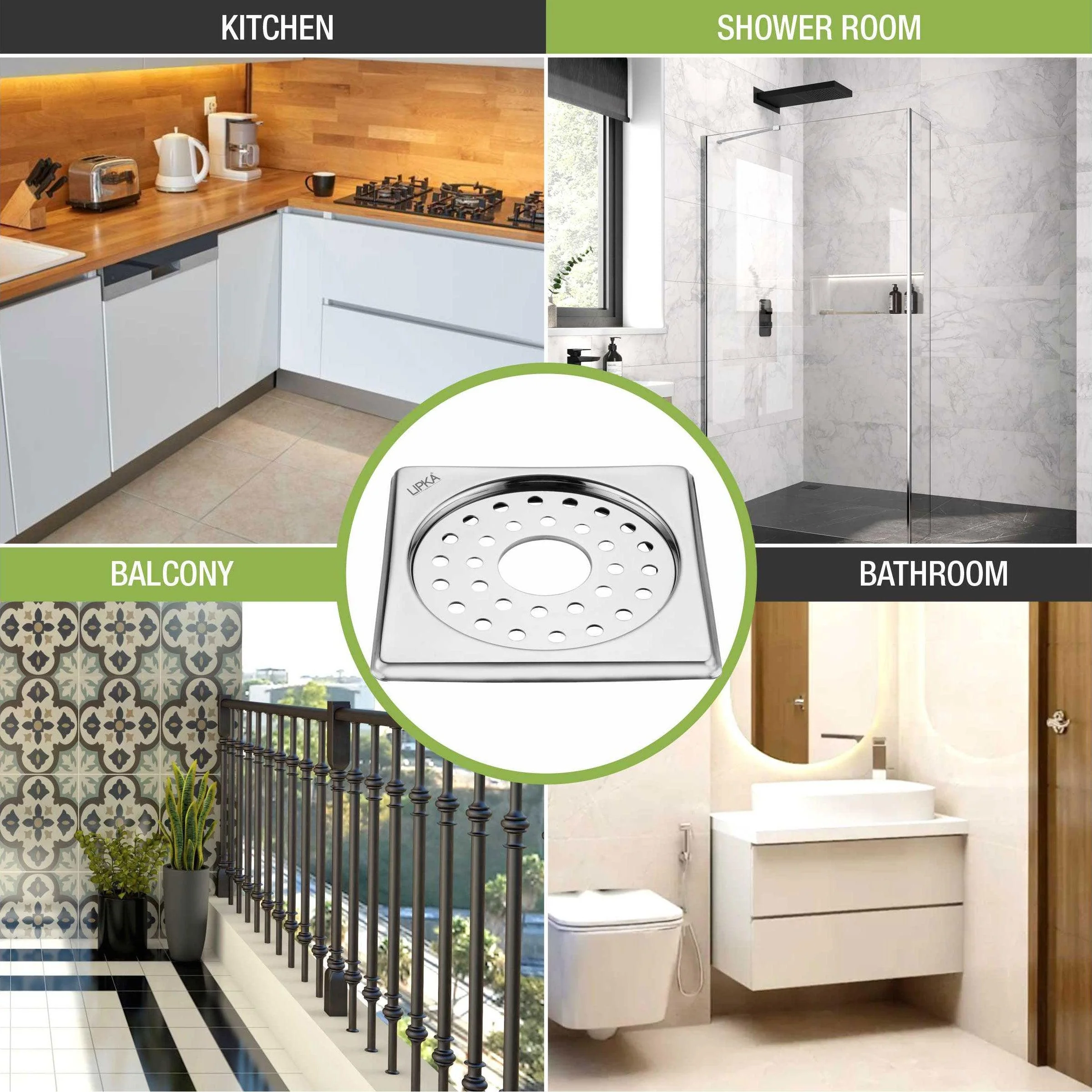 Eon Square Floor Drain with Plain Jali and Hole (6 x 6 Inches) - LIPKA - Image 6