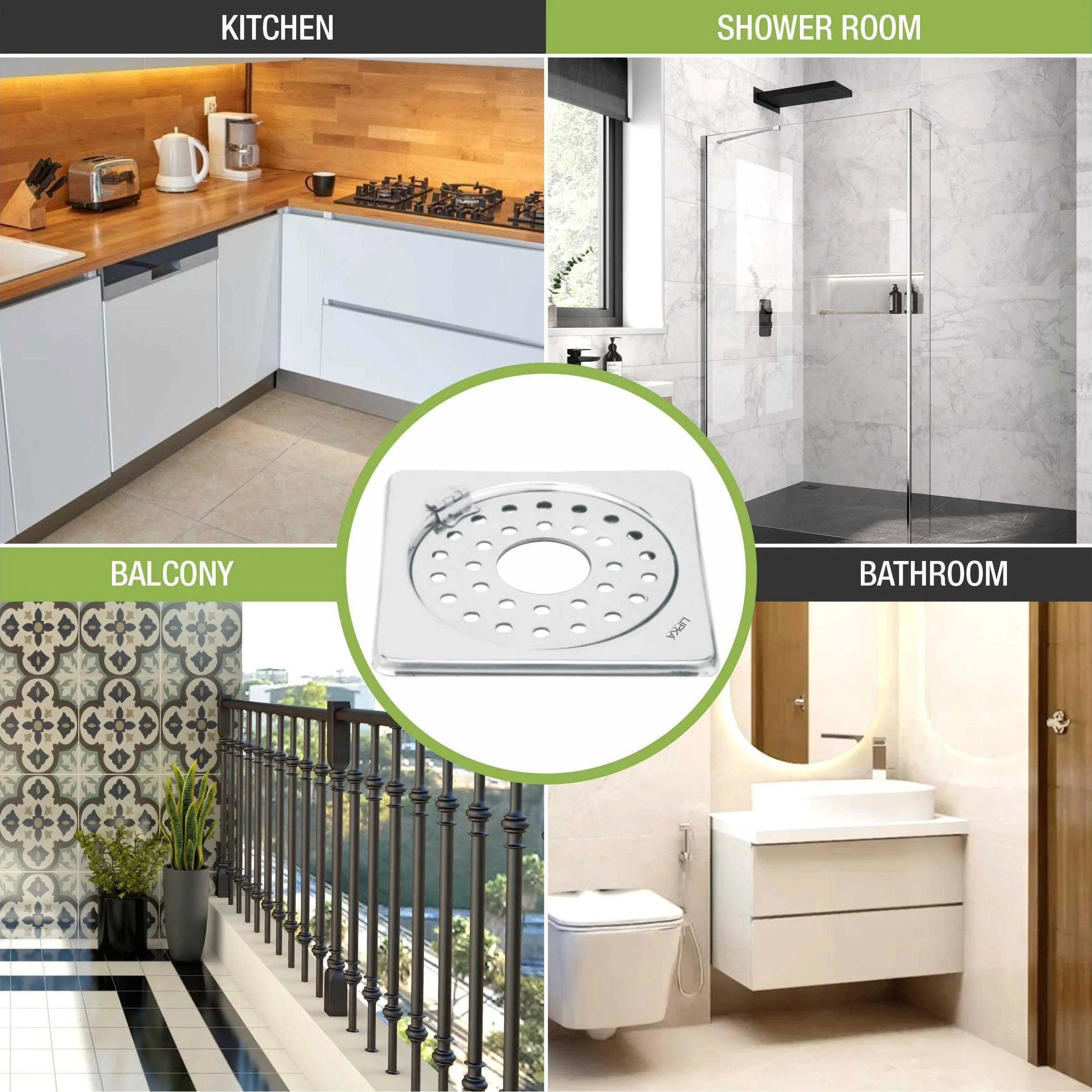 Eon Square Floor Drain with Plain Jali, Hinge and Hole (5 x 5 Inches) - LIPKA - Image 6