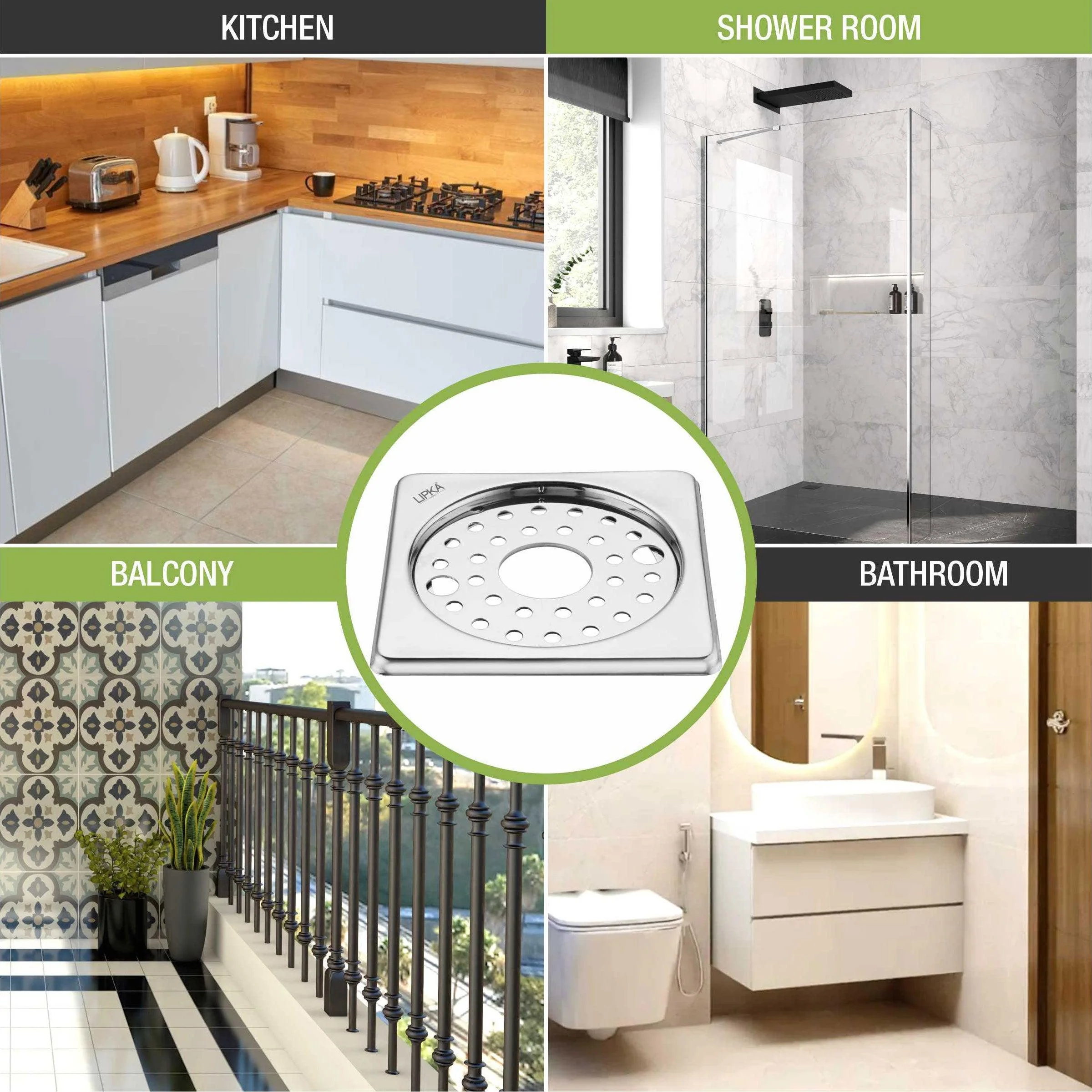 Eon Square Floor Drain with Plain Jali, Lock and Hole (5 x 5 Inches) - LIPKA - Image 6