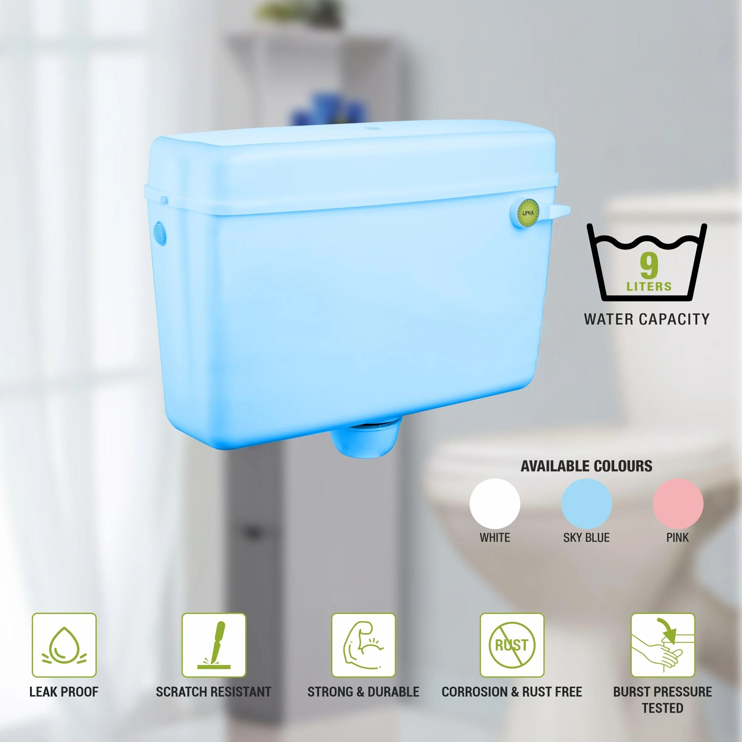 Round Flushing Cistern/ Flush Tank (Sky Blue) |Commode not included| - LIPKA - Image 3