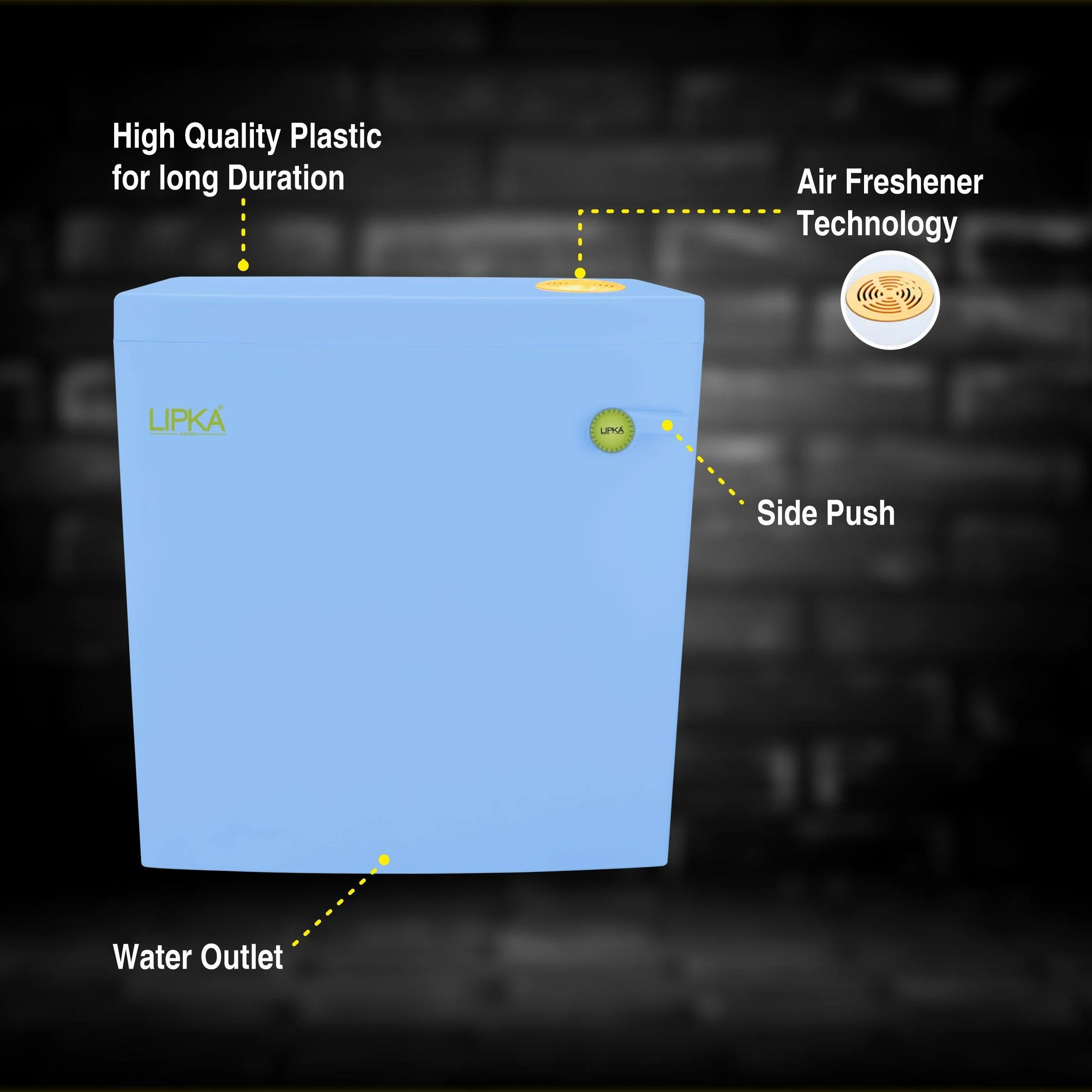 Square Flushing Cistern/ Flush Tank (Blue) |Commode not included| - LIPKA - Image 6