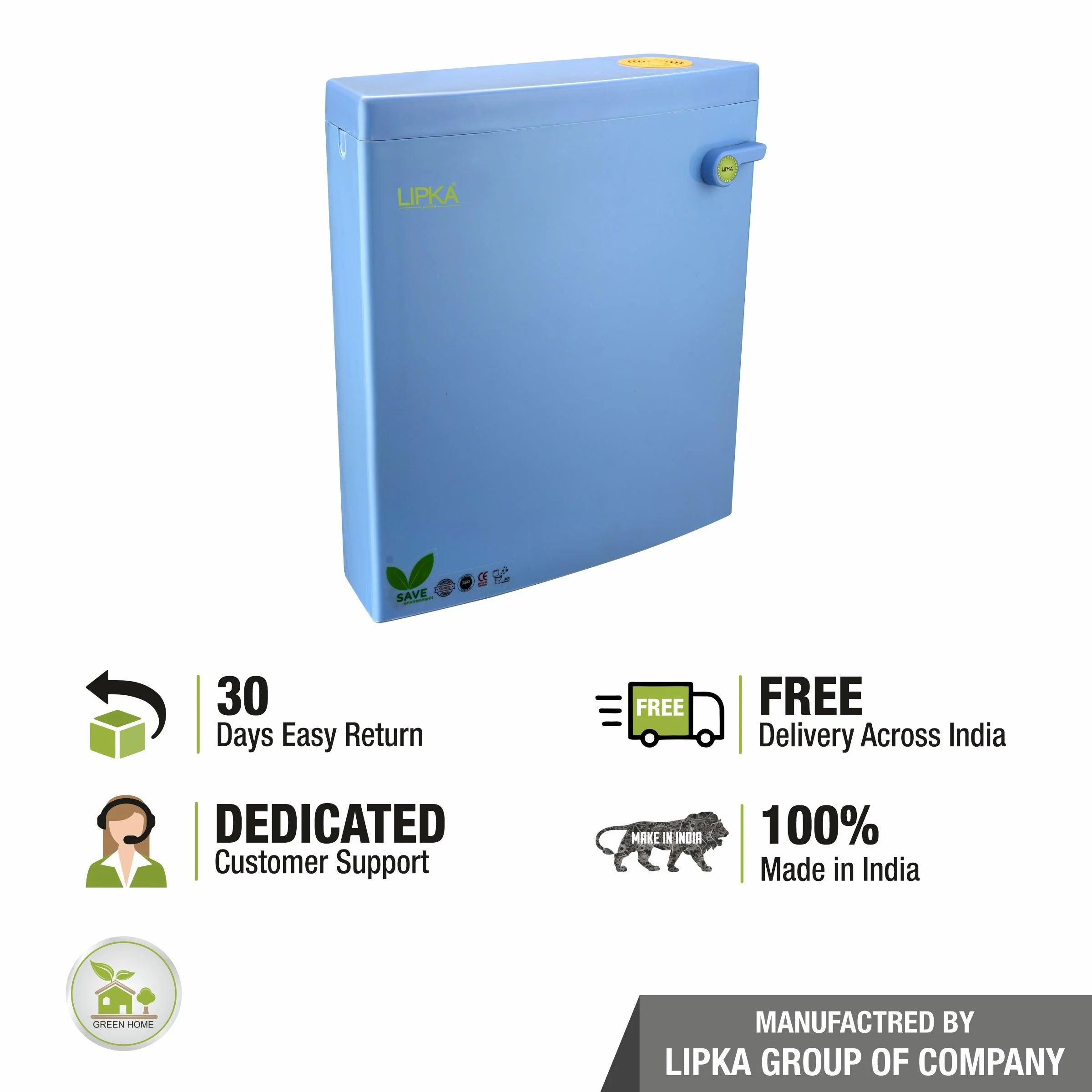 Square Flushing Cistern/ Flush Tank (Blue) |Commode not included| - LIPKA - Image 7