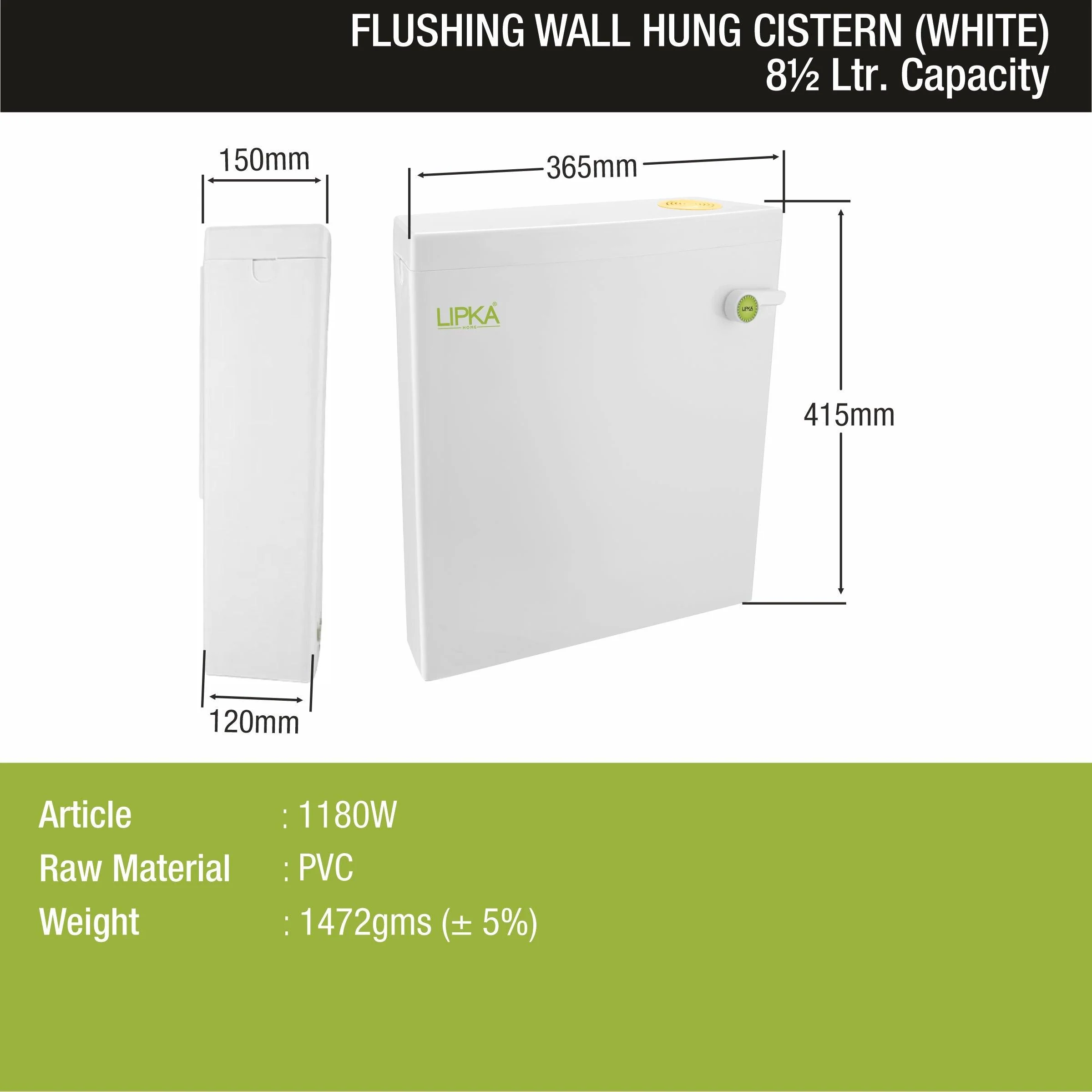 Square Flushing Cistern/ Flush Tank (White) |Commode not included| - LIPKA - Image 3