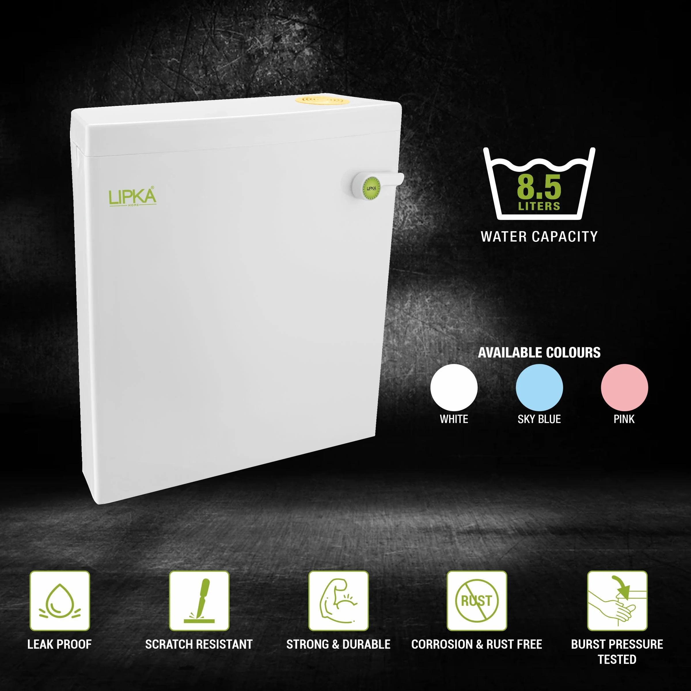 Square Flushing Cistern/ Flush Tank (White) |Commode not included| - LIPKA - Image 4