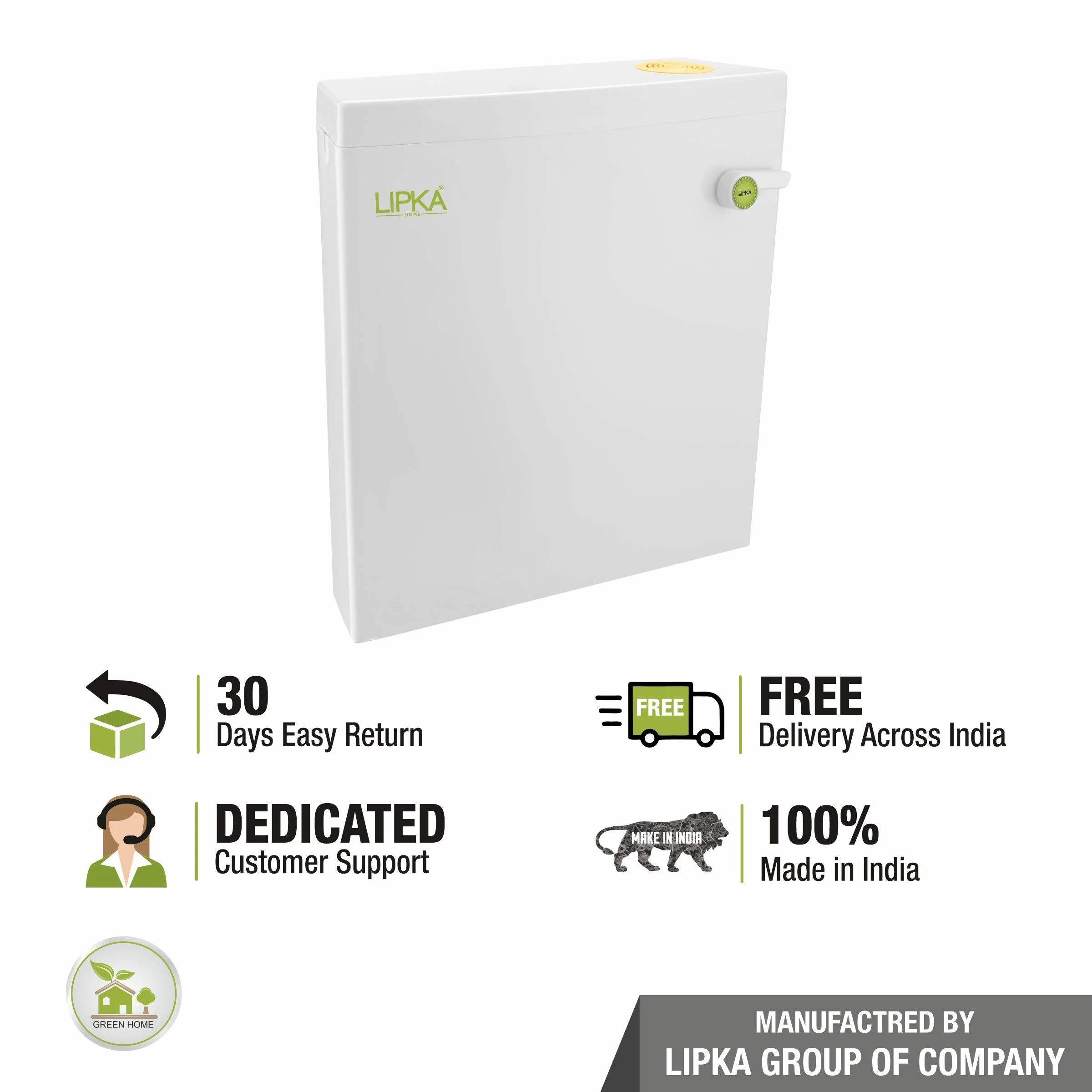 Square Flushing Cistern/ Flush Tank (White) |Commode not included| - LIPKA - Image 7