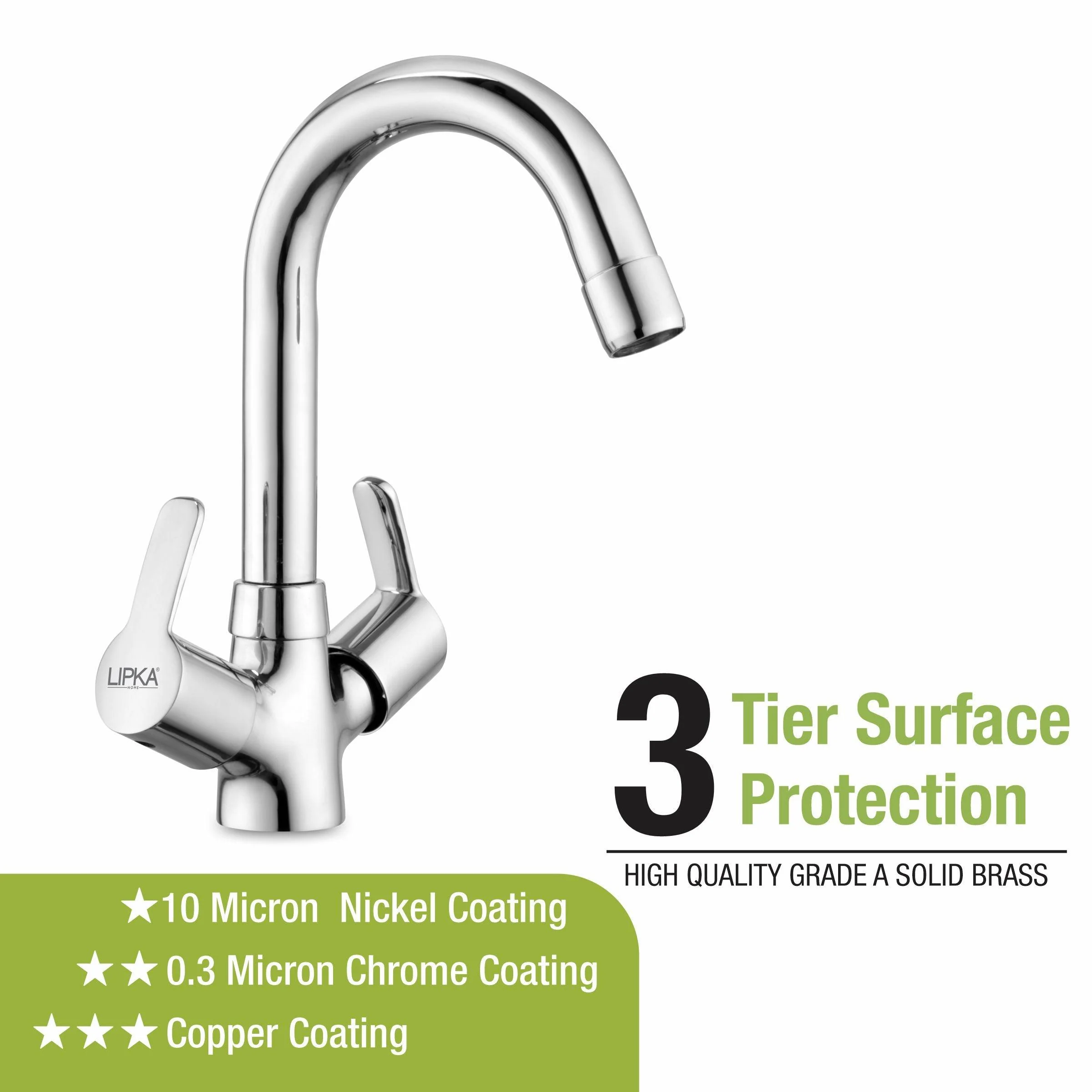 Frenk Centre Hole Basin Mixer Brass Faucet with Round Swivel Spout (12 Inches) - LIPKA - Image 4