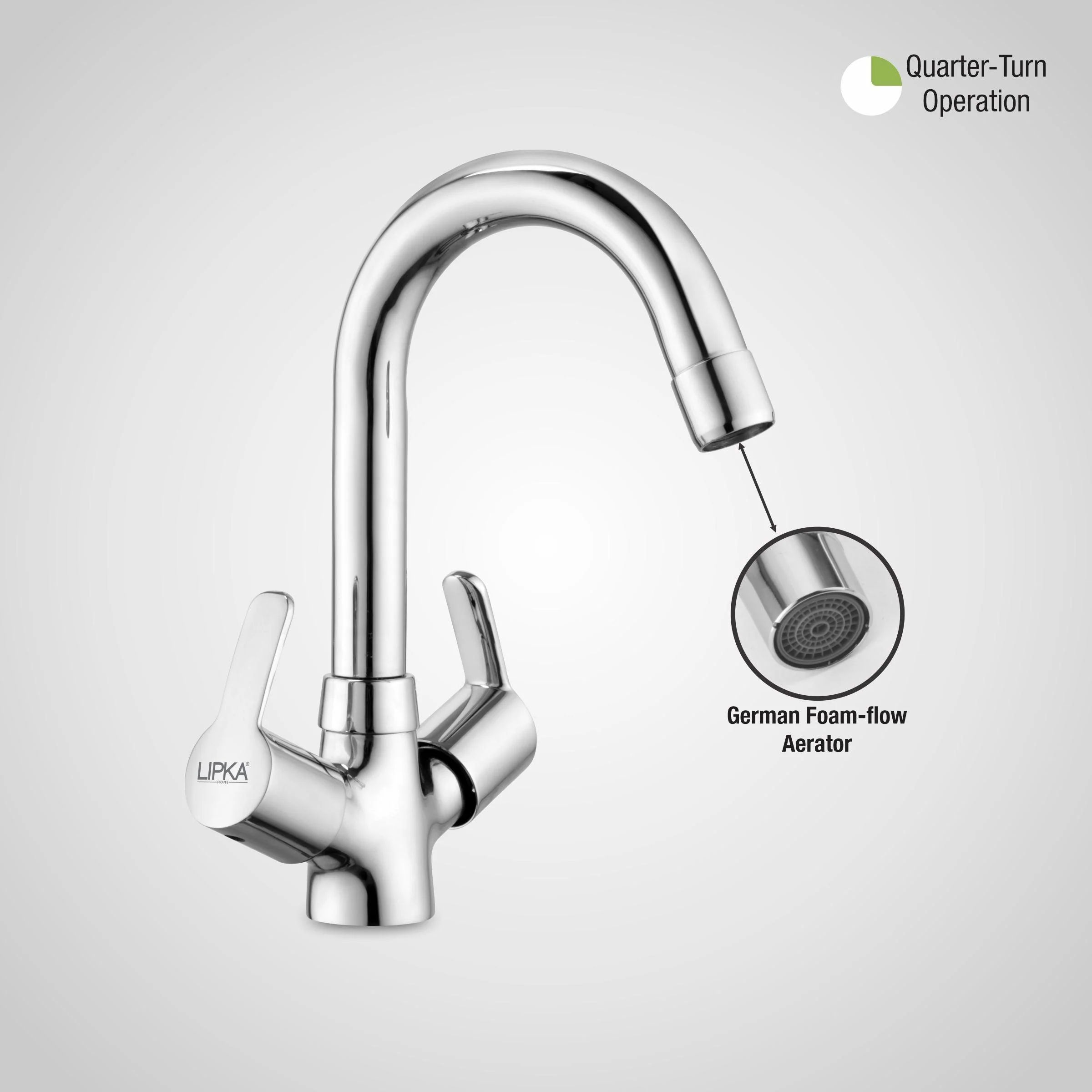 Frenk Centre Hole Basin Mixer Brass Faucet with Round Swivel Spout (12 Inches) - LIPKA - Image 5