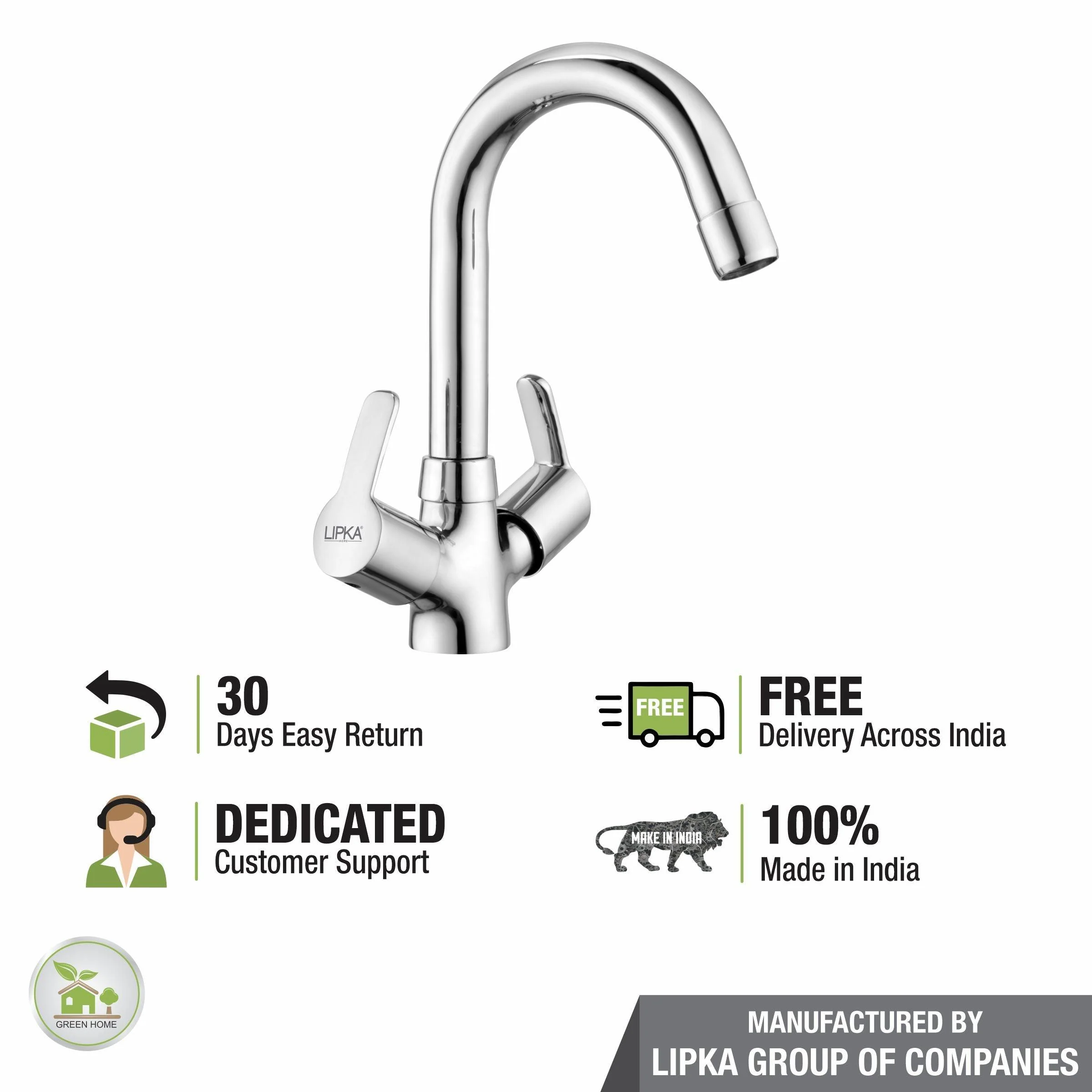 Frenk Centre Hole Basin Mixer Brass Faucet with Round Swivel Spout (15 Inches) - LIPKA - Image 6