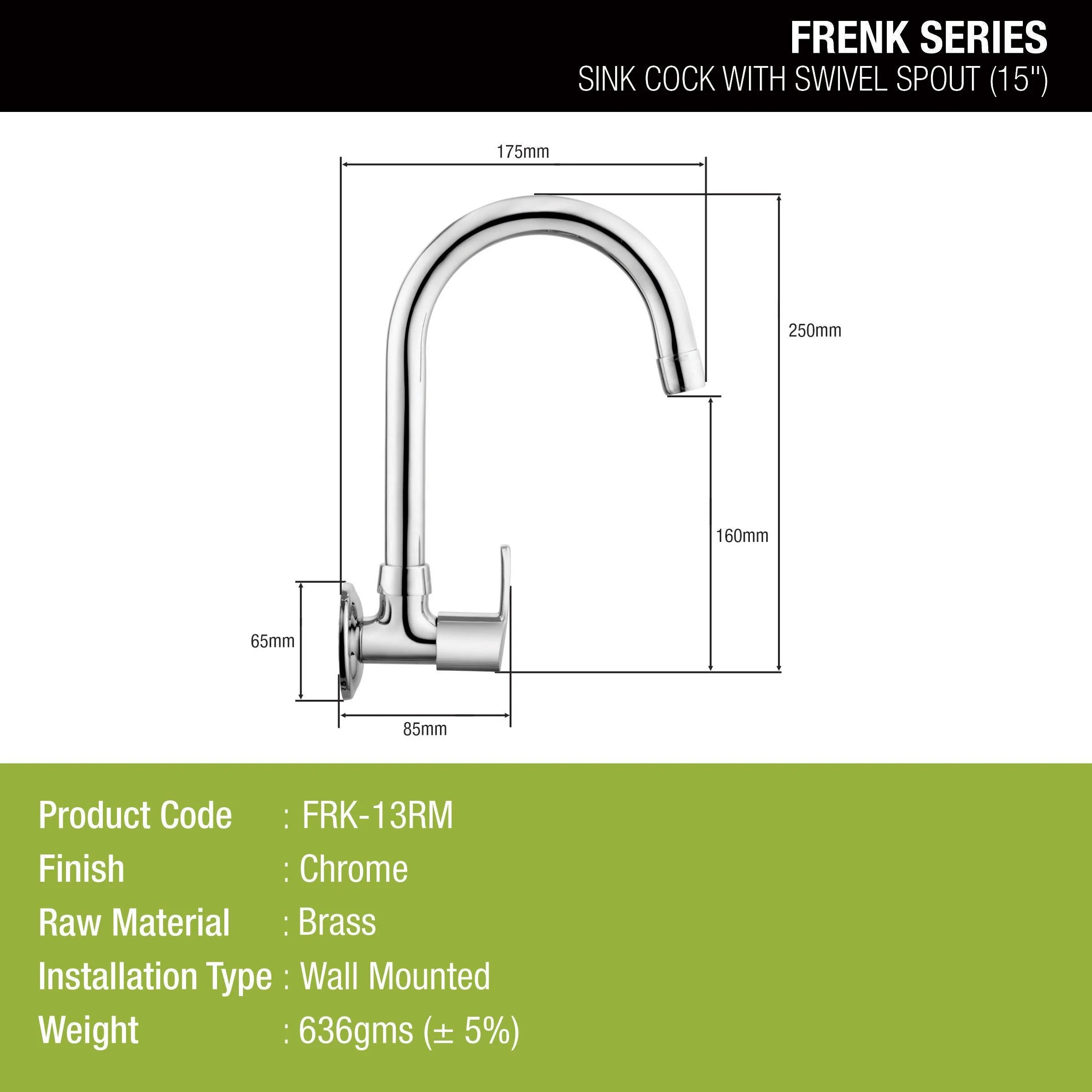 Frenk Sink Tap Brass Faucet with Round Swivel Spout (15 Inches) - LIPKA - Image 2