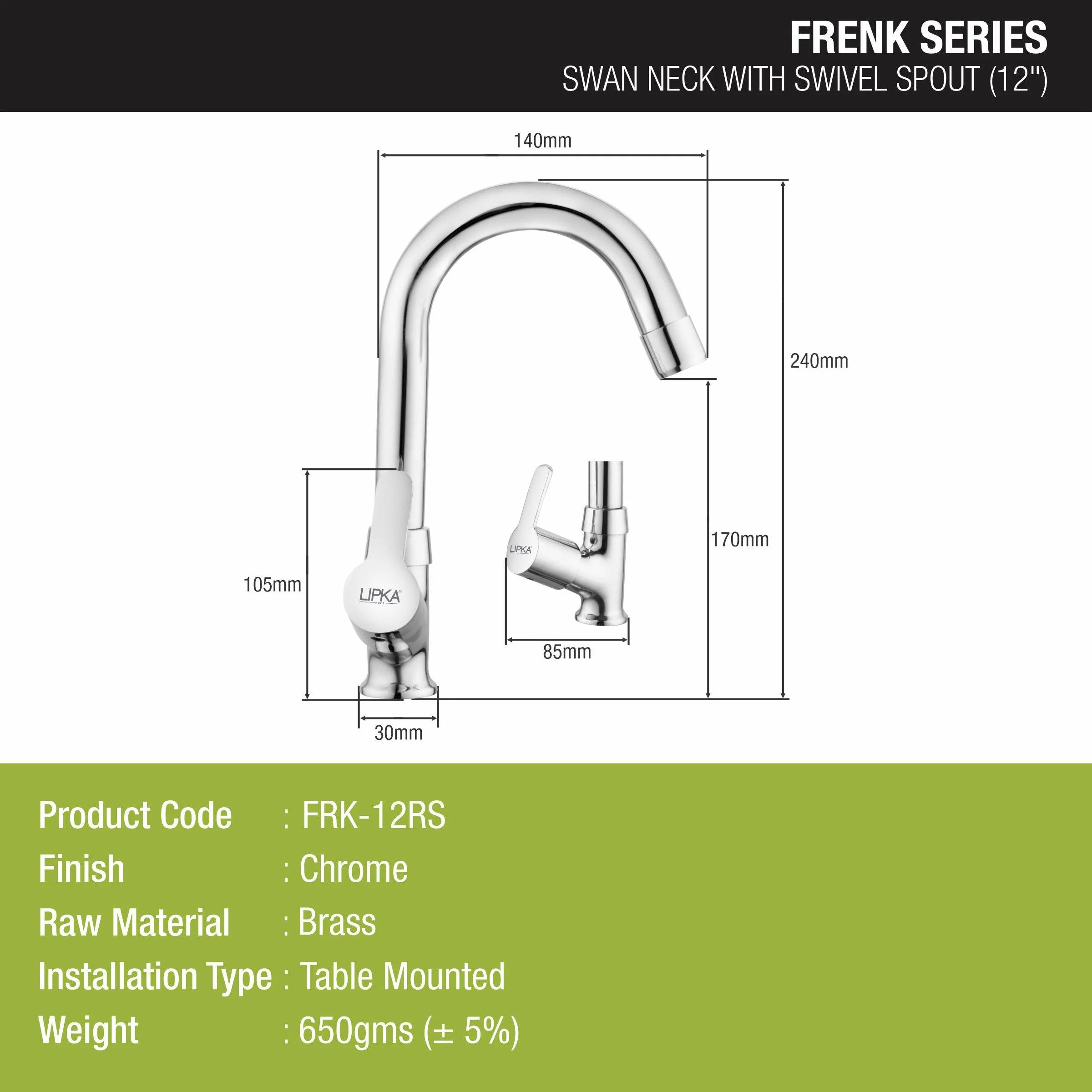 Frenk Swan Neck Brass Faucet with Round Swivel Spout (12 Inches) - LIPKA - Image 2