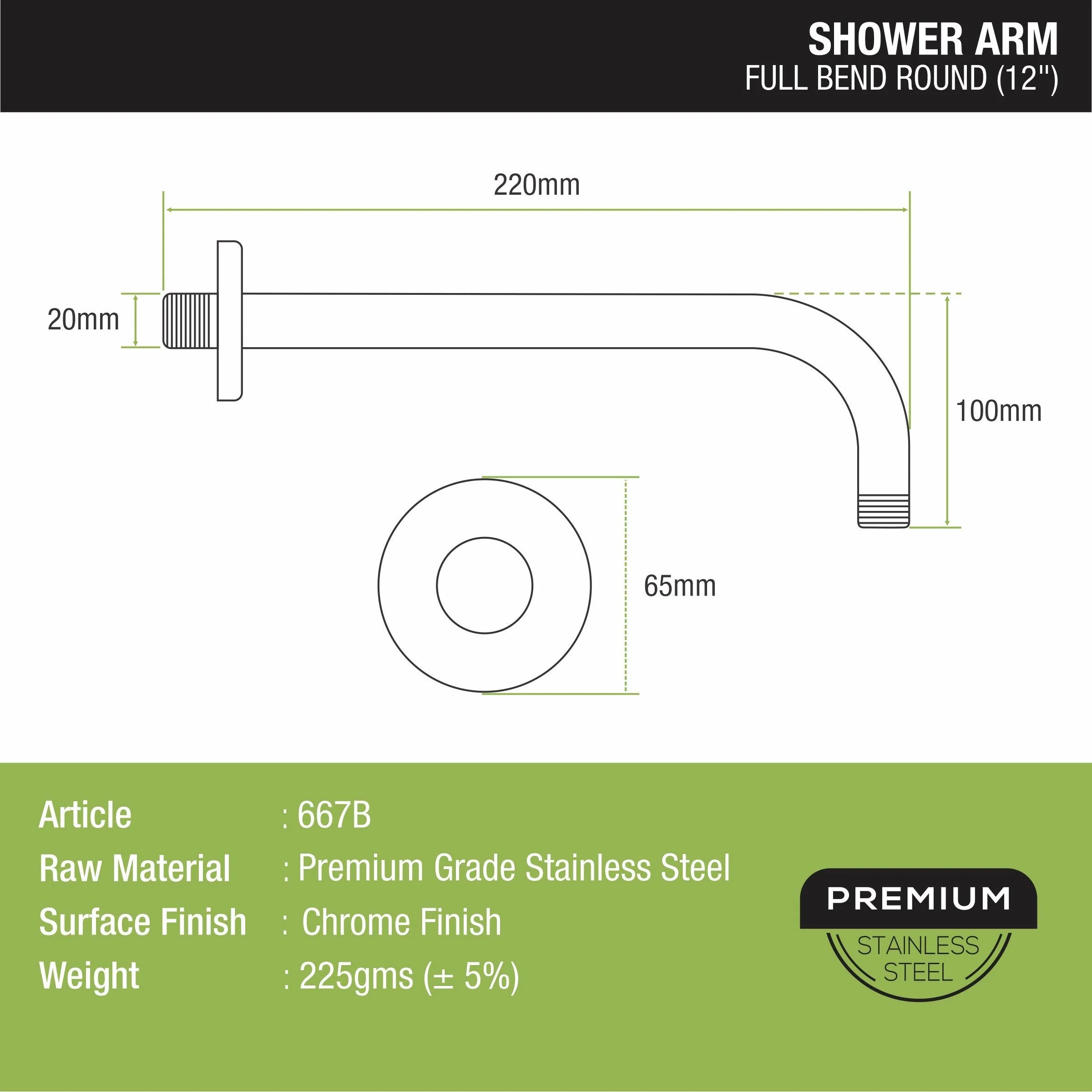 Full Bend Round Shower Arm (12 Inches) - LIPKA - Image 2
