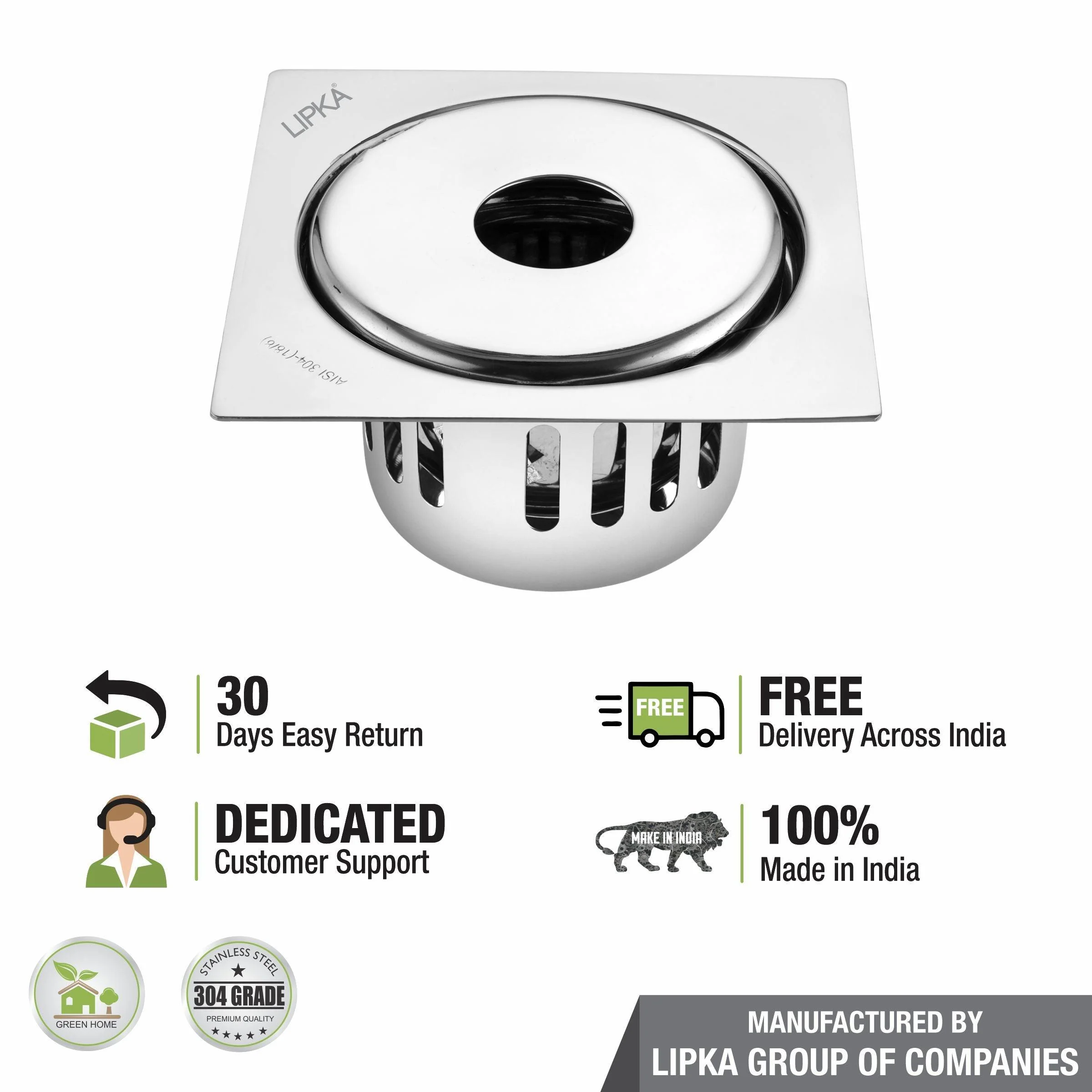 Full Moon Square Floor Drain (5 x 5 Inches) with Hole and Cockroach Trap - LIPKA - Image 4
