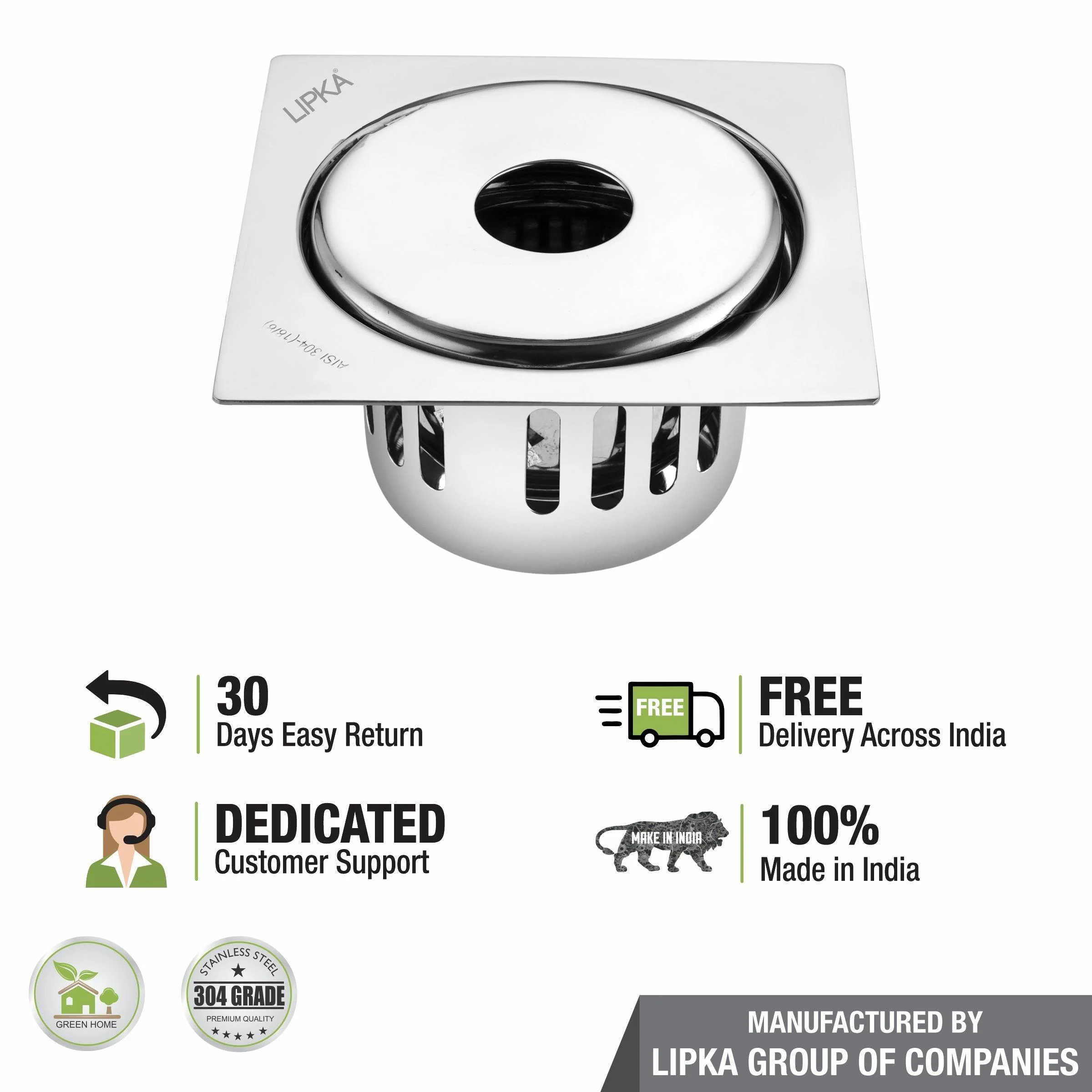 Full Moon Square Floor Drain (6 x 6 Inches) with Hole and Cockroach Trap - LIPKA - Image 4