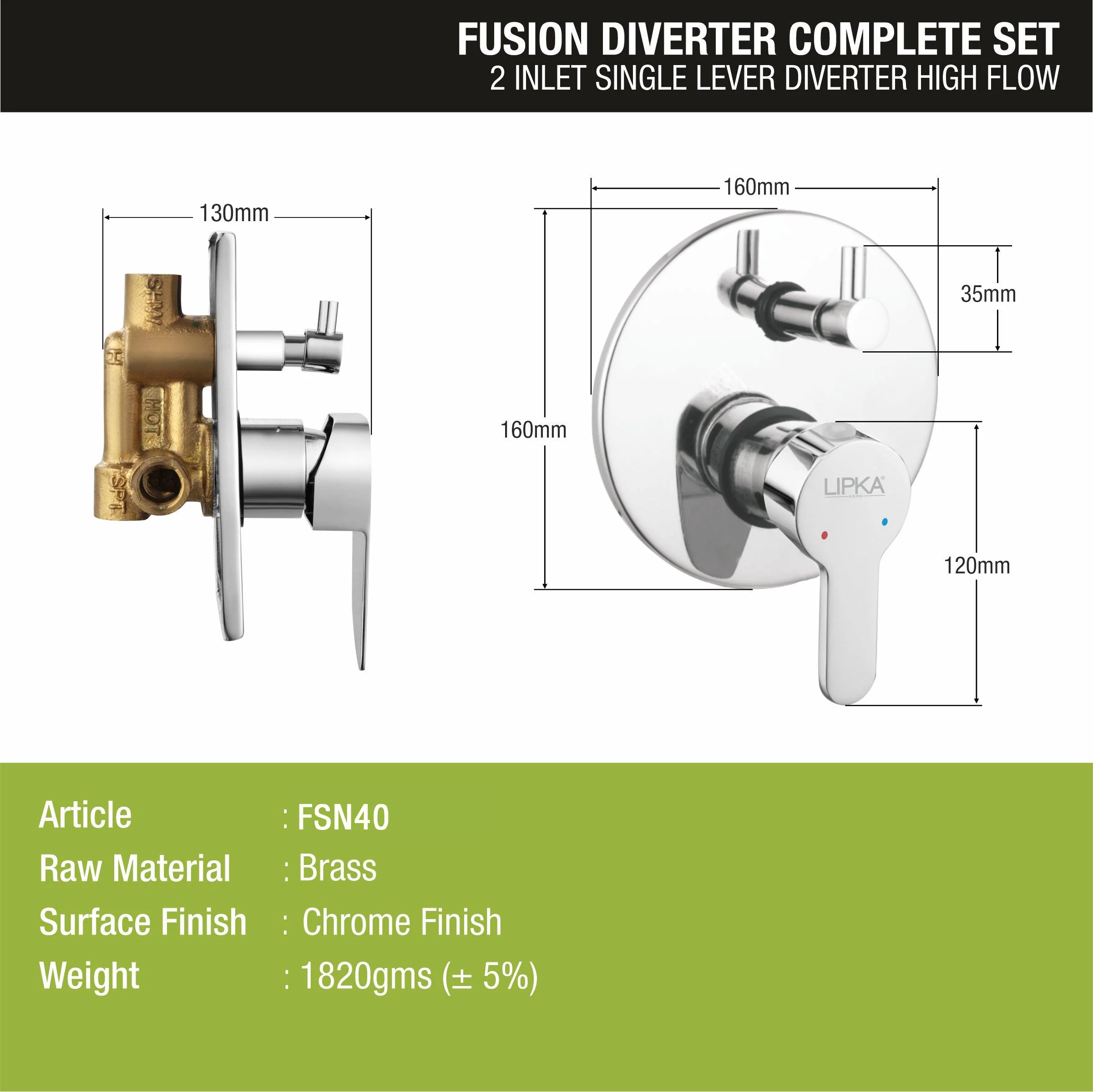 Fusion 2-inlet Single Lever Diverter High-Flow (Complete Set) - LIPKA - Image 2