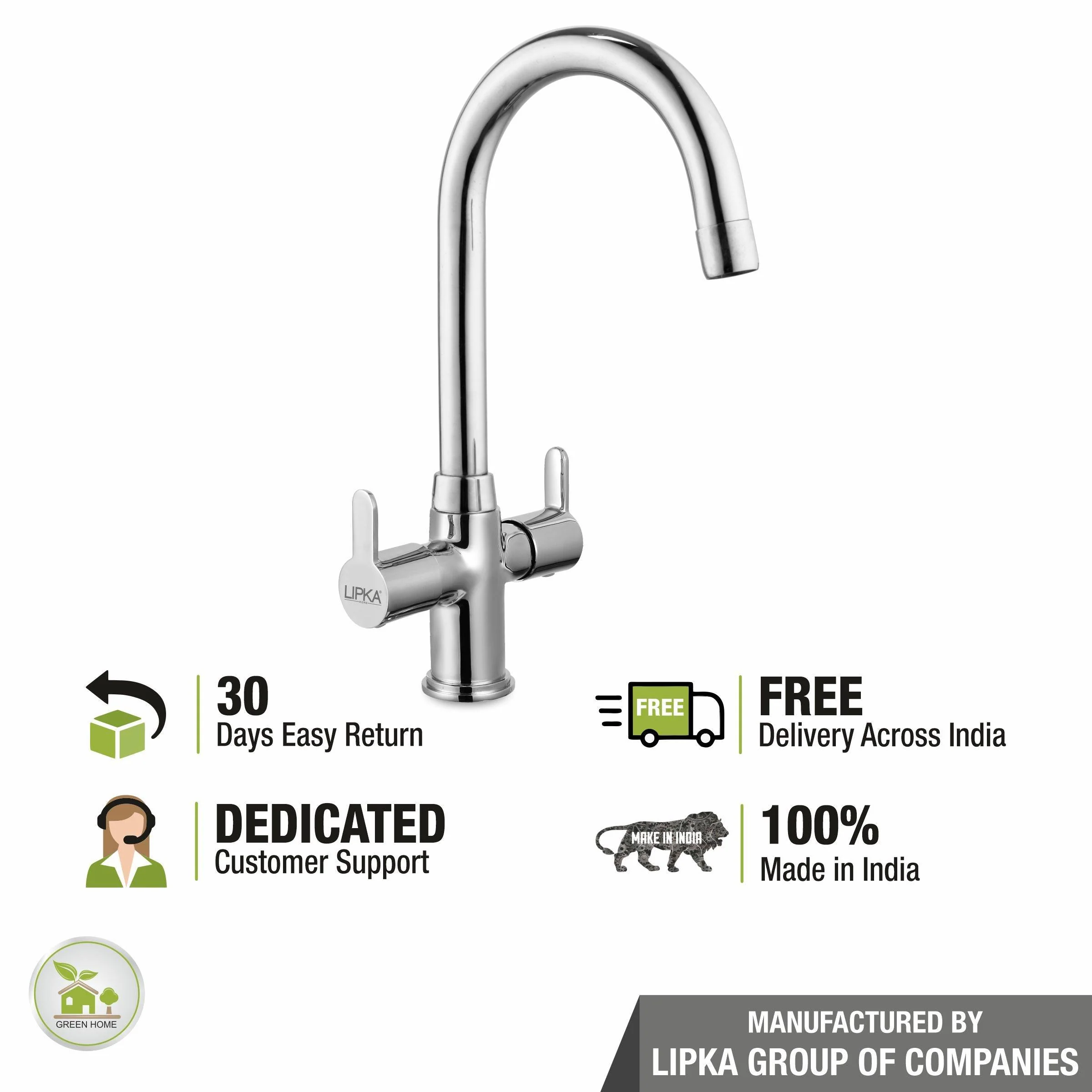 Fusion Centre Hole Basin Mixer Brass Faucet with Round Swivel Spout (15 Inches) - LIPKA - Image 6