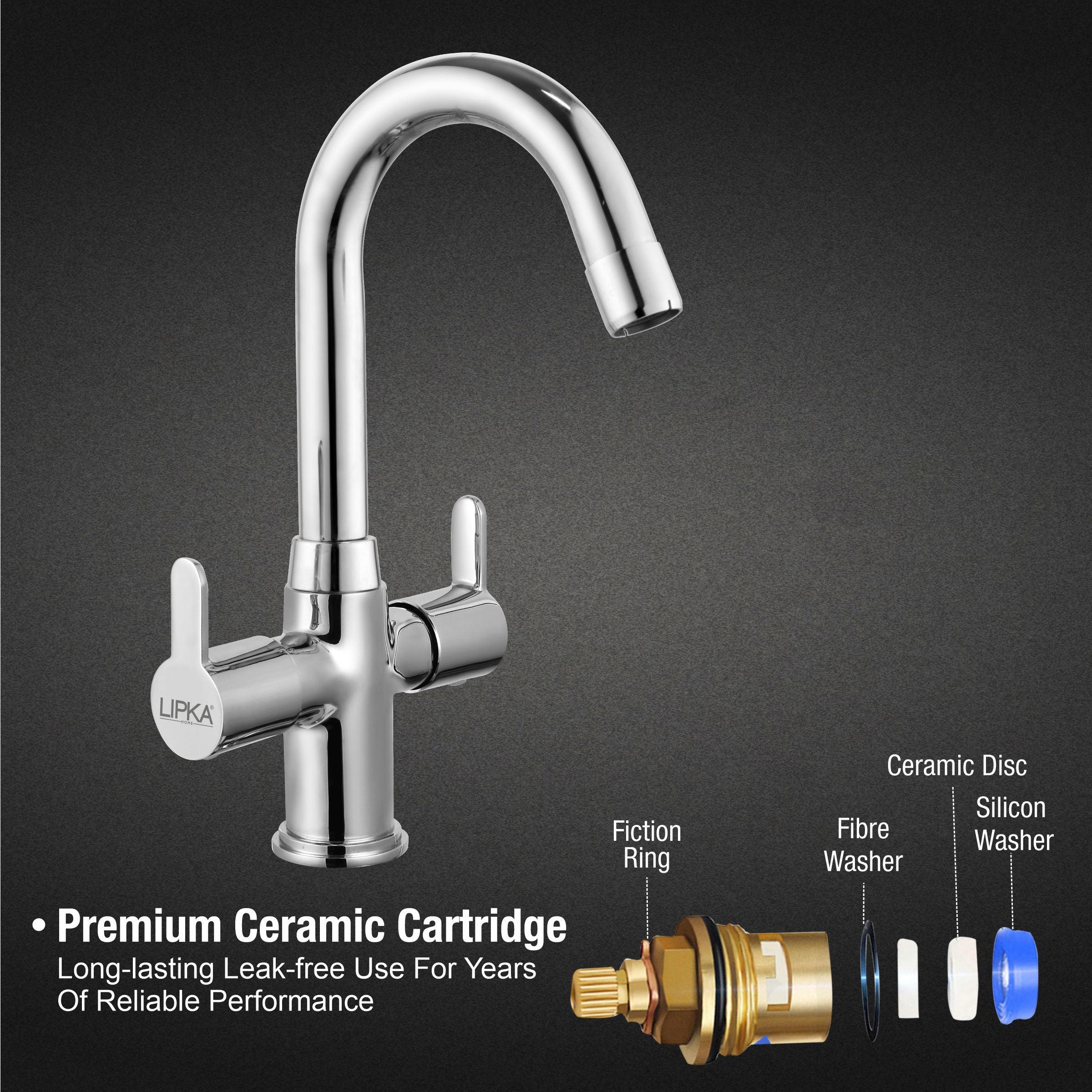Fusion Centre Hole Basin Mixer Brass Faucet with Round Swivel Spout (12 Inches) - LIPKA - Image 3