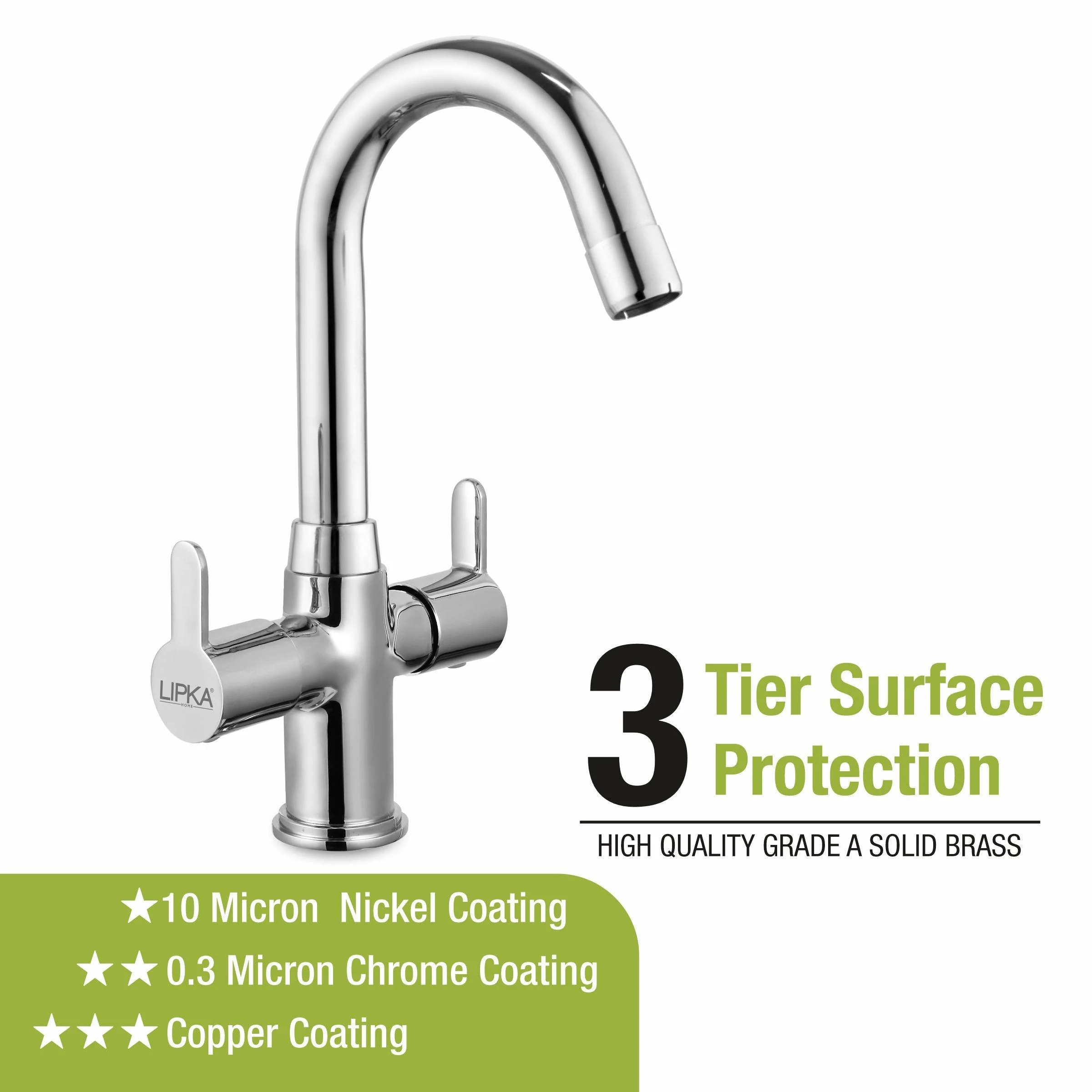 Fusion Centre Hole Basin Mixer Brass Faucet with Round Swivel Spout (12 Inches) - LIPKA - Image 4